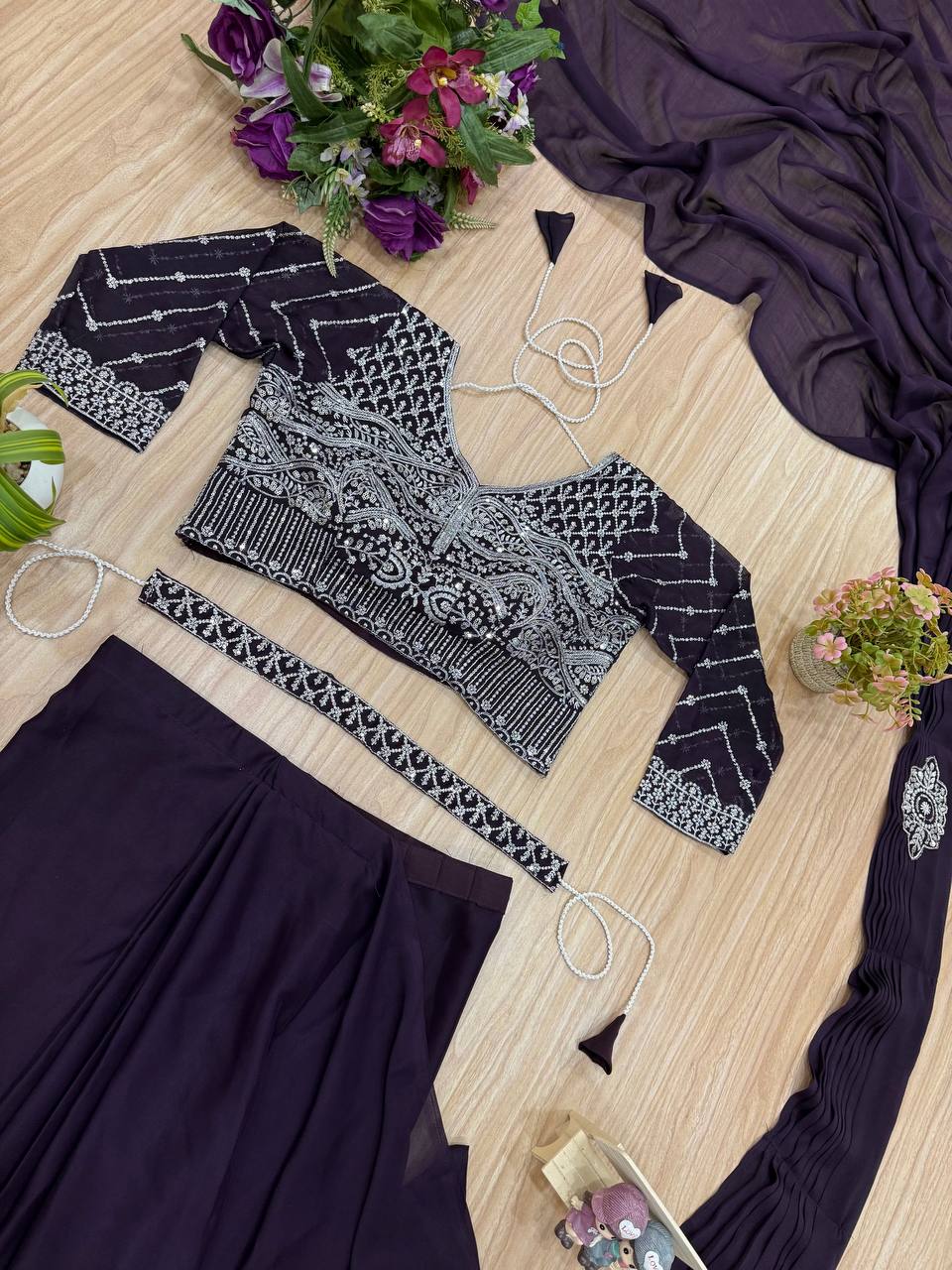 Ready to Wear 1 Min Dark Wine Silk Saree With Stitched Blouse