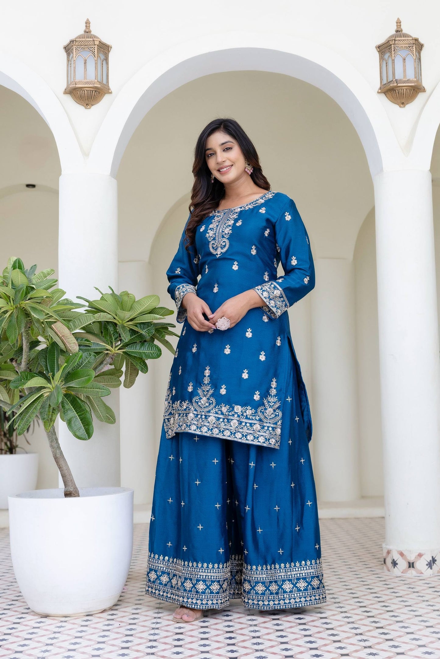 Teal Blue Embriodered Sequence Designer Traditional Wear Salwar Suit With Dupatta