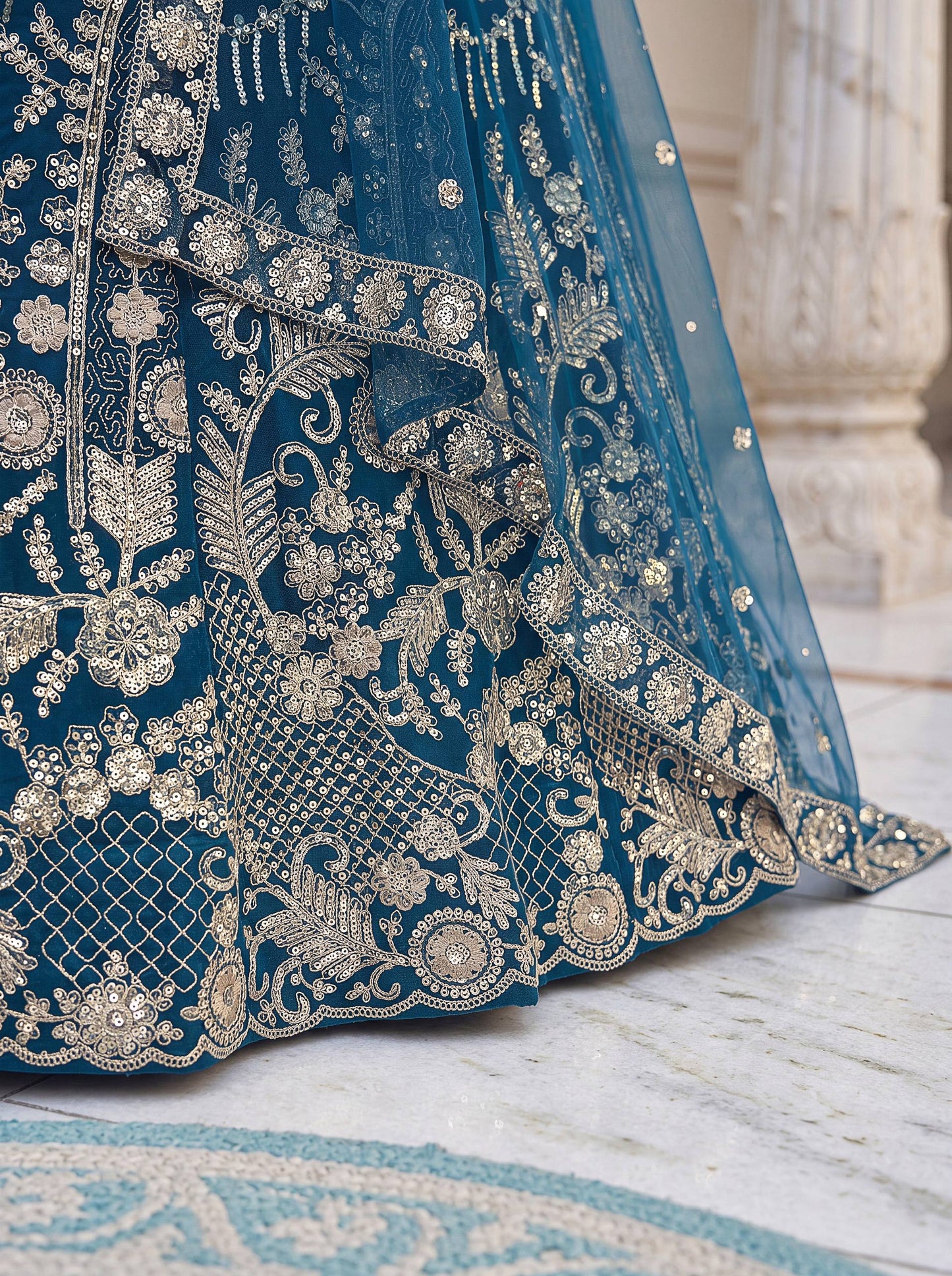 Teal blue designer bridal chaniya choli
