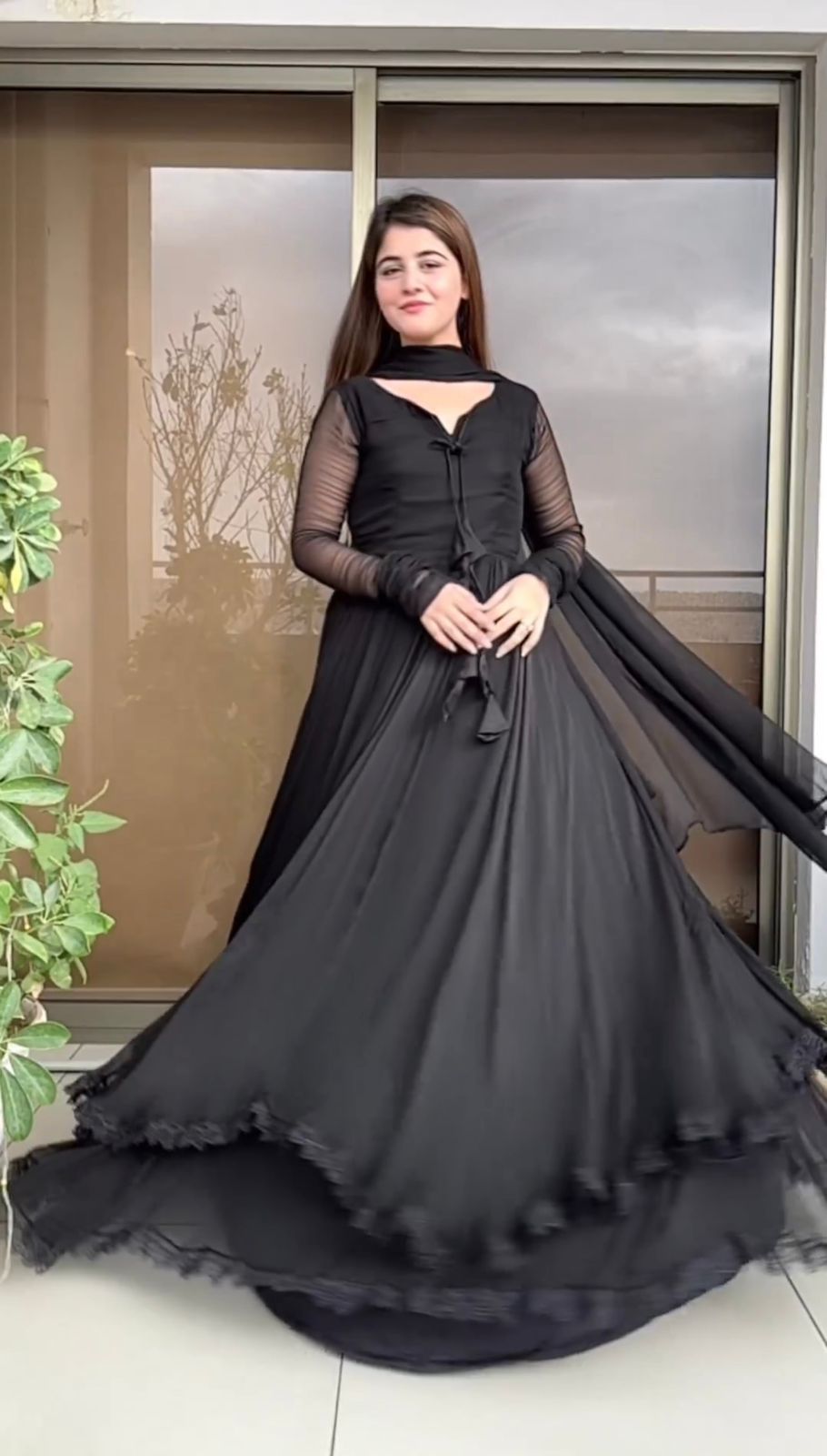 Function Wear Black Color Georgette Plain Gown For Women