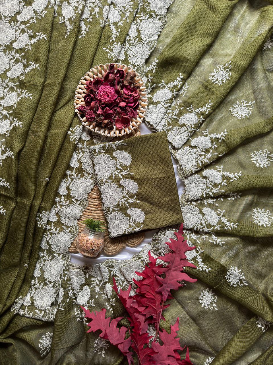 Graceful Kota Doriya Saree With Exquisite Thread Embroidery