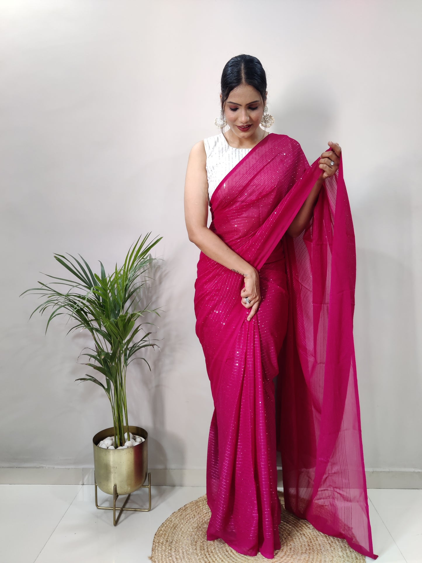 Amazing Pure Georgette 2mm Sequence All Over Work Designer Saree