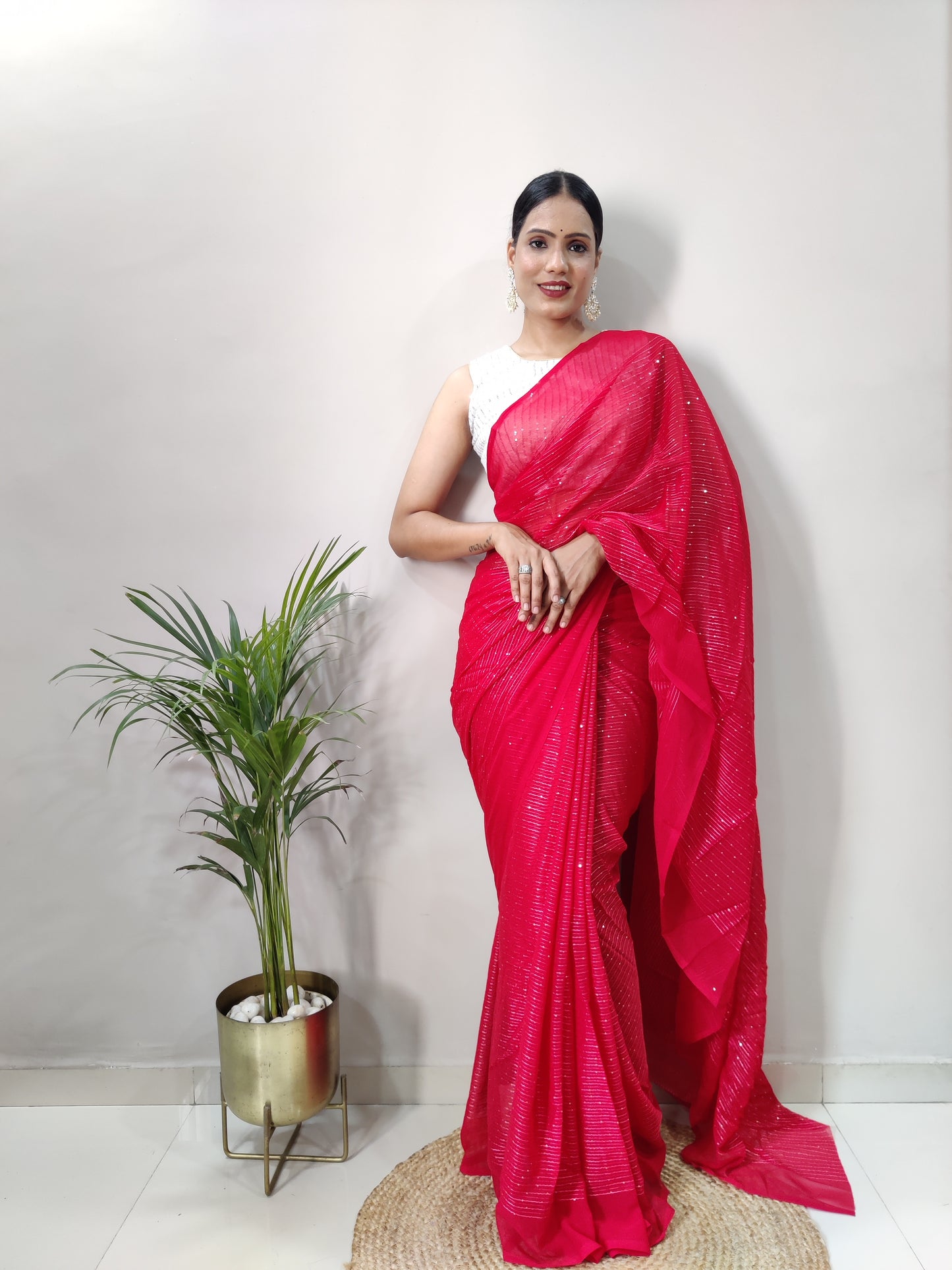 Amazing Pure Georgette 2mm Sequence All Over Work Designer Saree