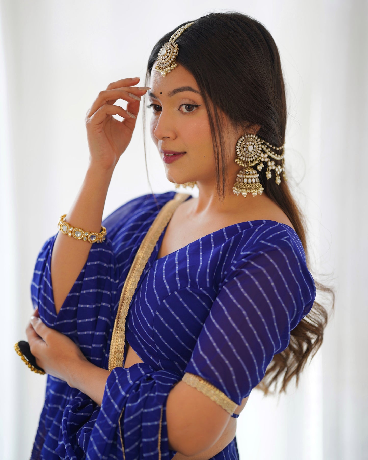 Blue Georgette Leheriya Style Ready to Wear Lehenga Choli