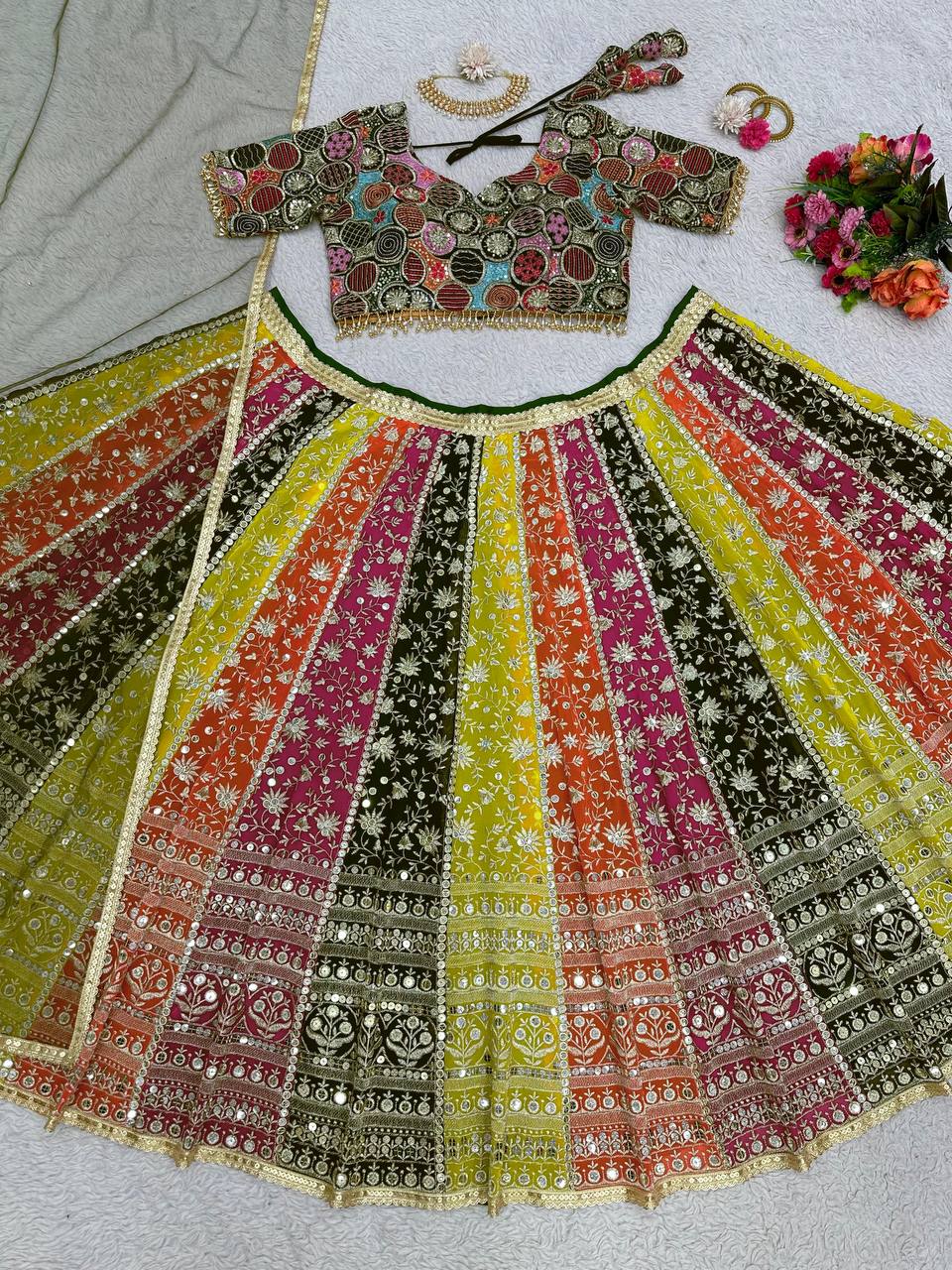 Multi Color Georgette Semi Stitched Lehenga Choli For Women