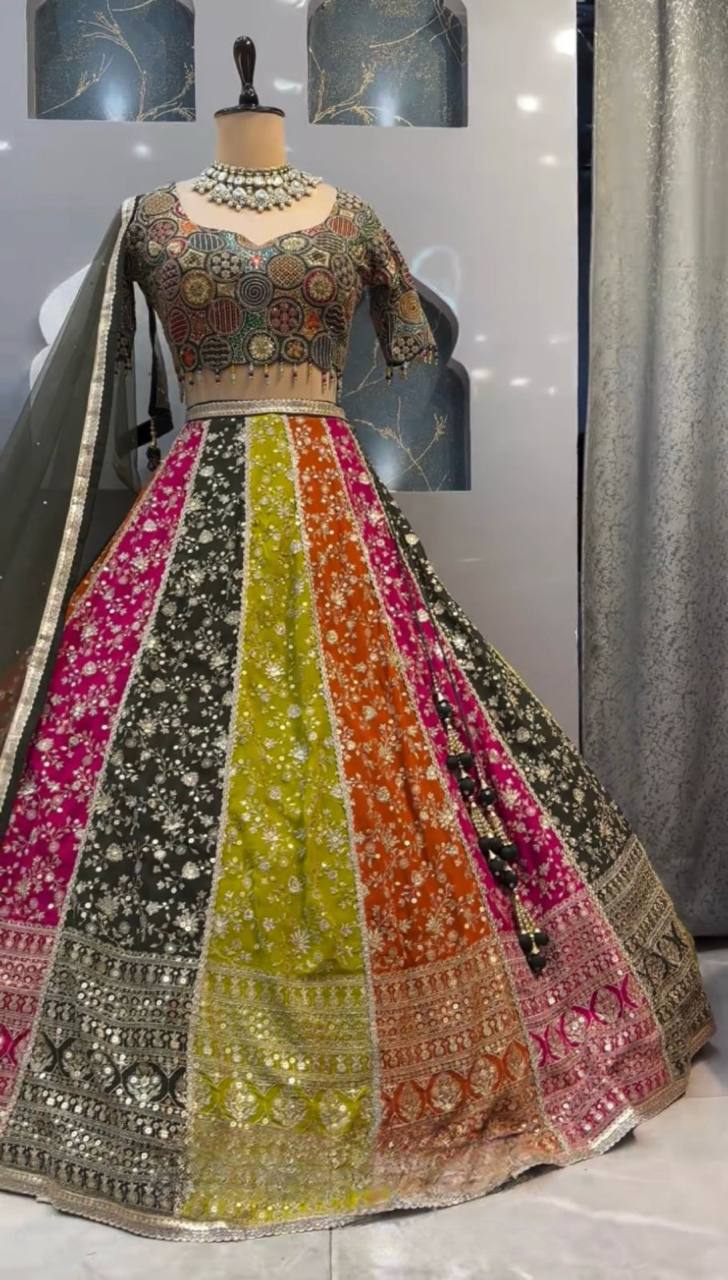Multi Color Georgette Semi Stitched Lehenga Choli For Women