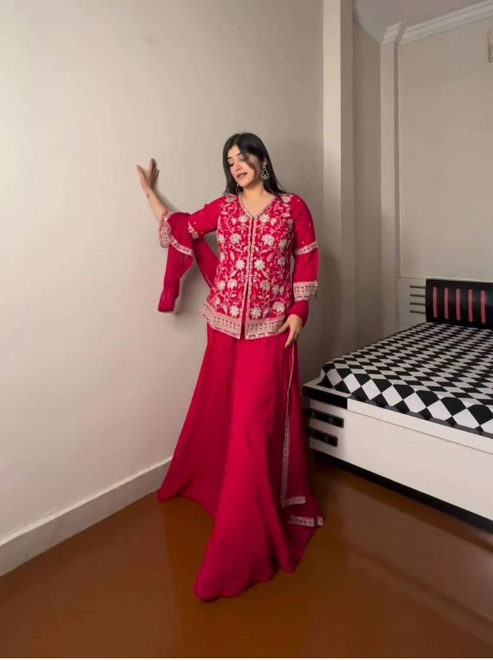 Attractive Georgette Fabric Fully Stitched Sharara Suit