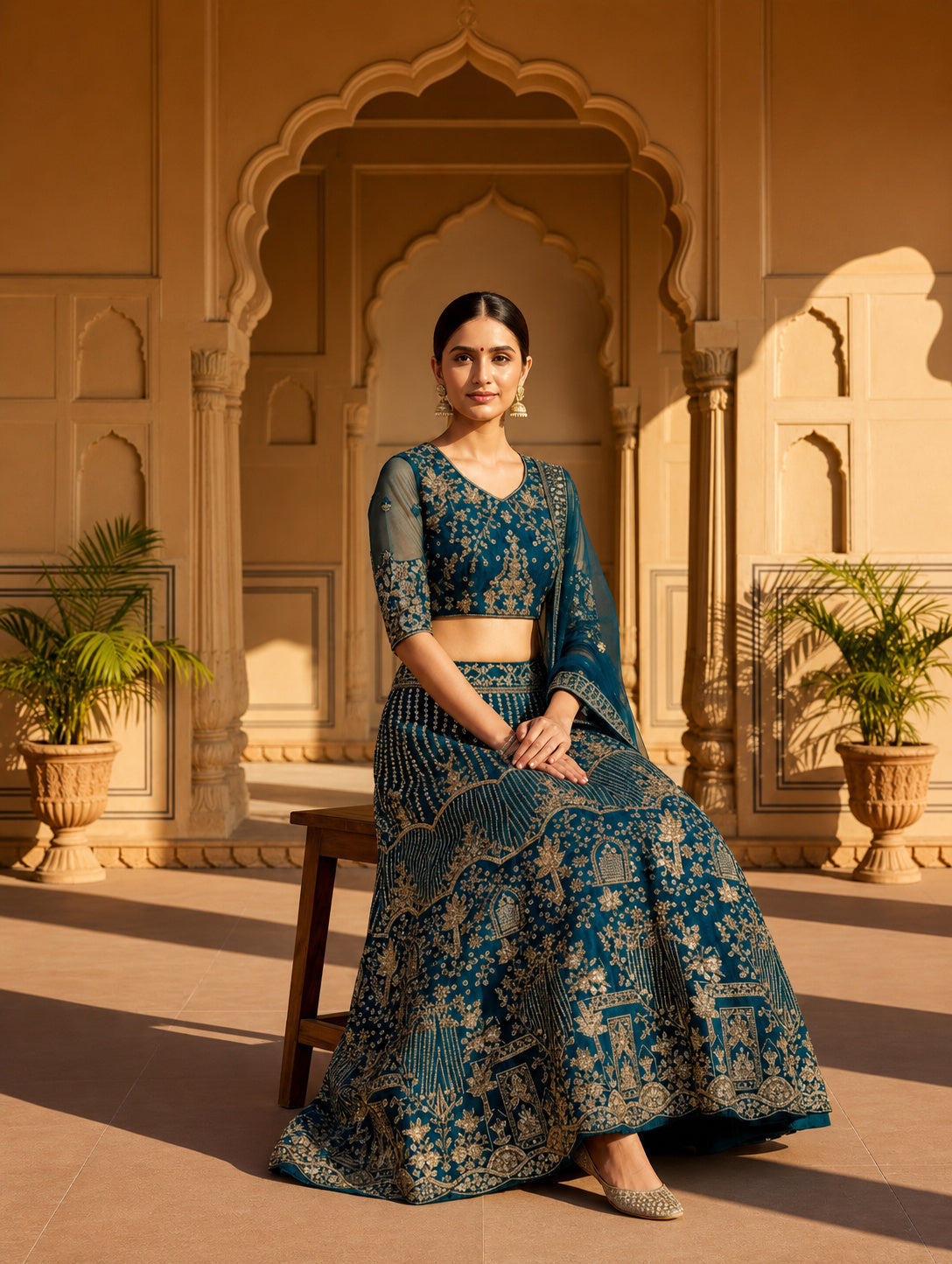 Teal Blue Bridal-Inspired Embroidered Lehenga Set