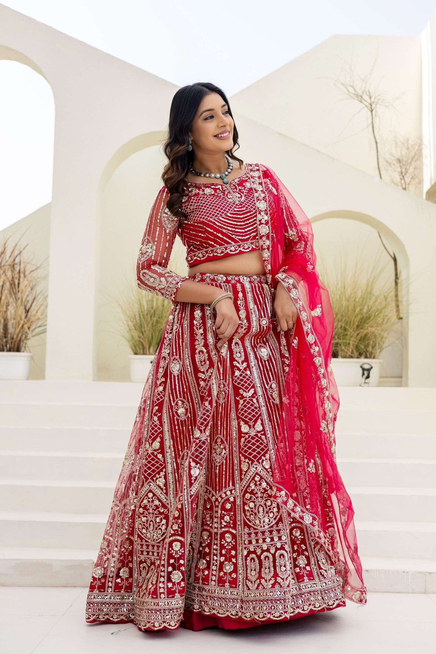 Georgus Hot Pink Butterfly Net Sequence And Embroidery Designer Sangeet Wear Lehenga Choli