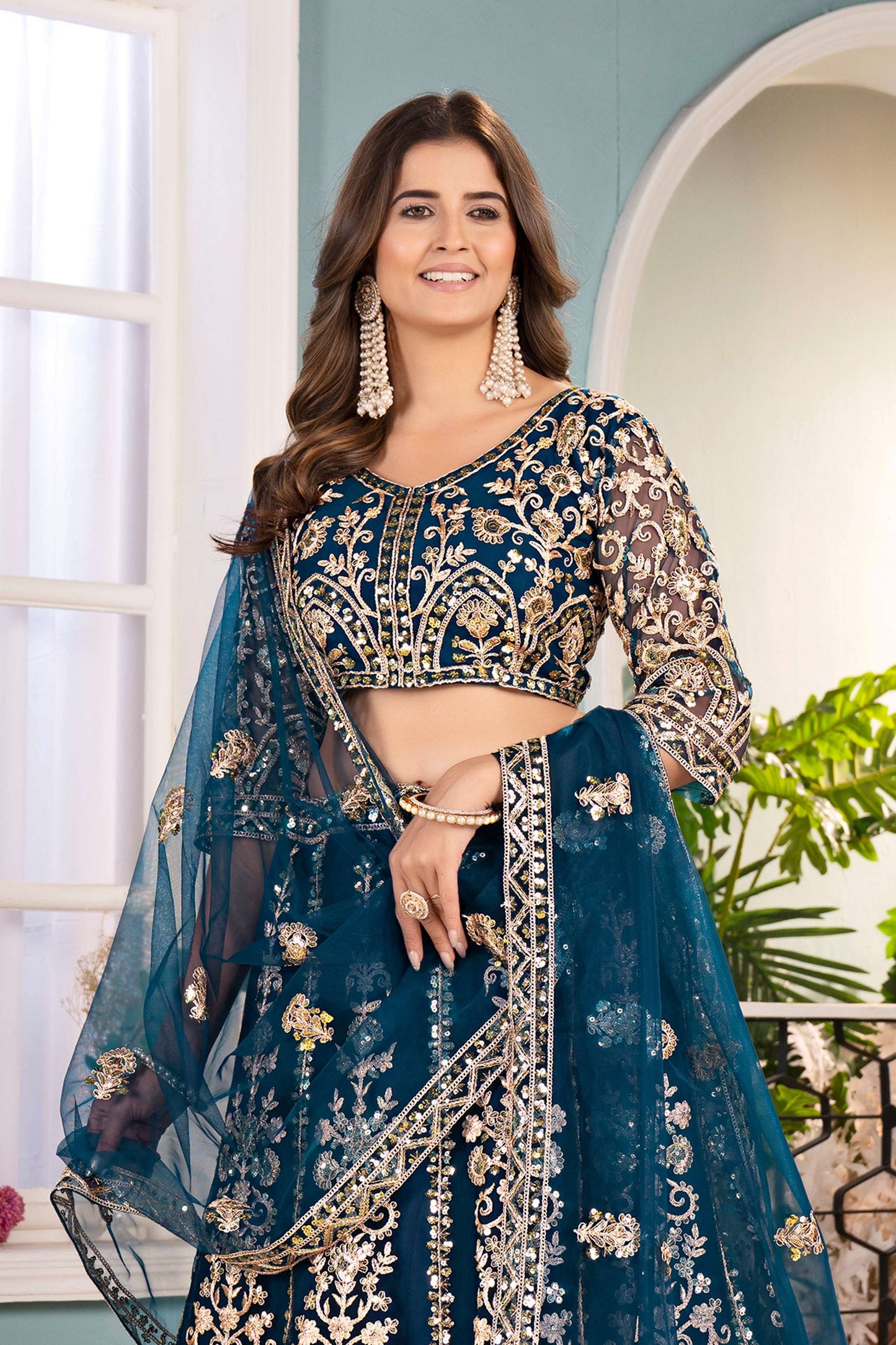 Amazing Rama Net Embroiderd Codding Designer Bridal Wear Lehanga Choli With Dupatta