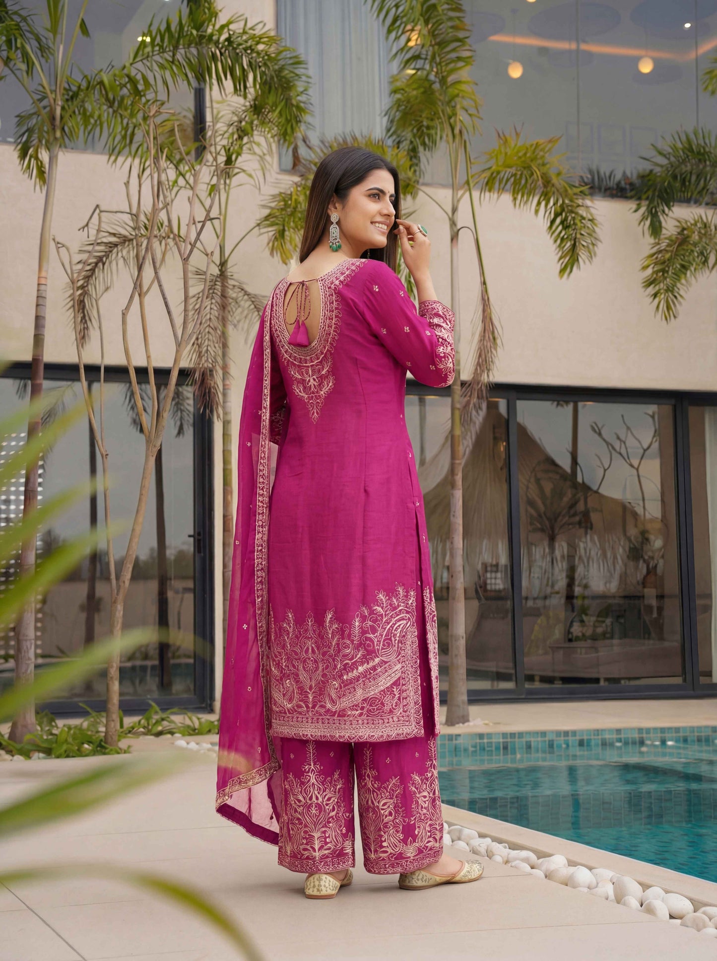Magenta Rani Chinon Embroidered Sequence Designer Function Wear Kurta Salwar Suit