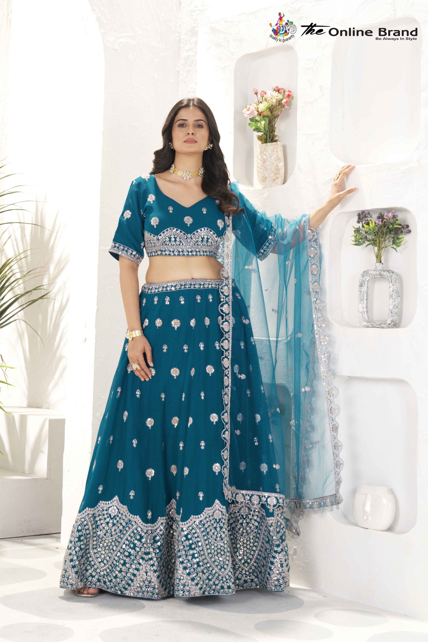 TImeless Teal Blue Embroidery Sequence Party Wear Designer Lehenga Choli & Dupatta