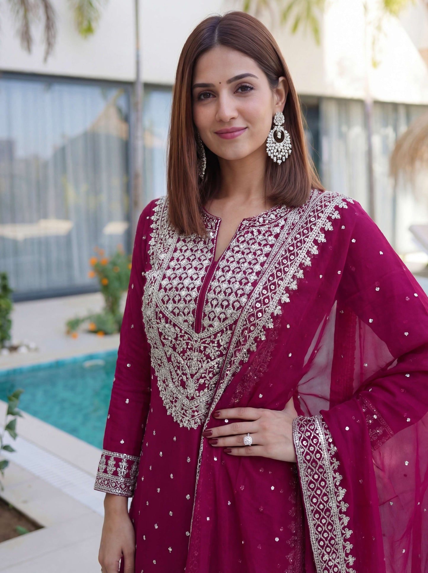 Stunning Pink Embroidered Sharara Suit with Work and Matching Dupatta