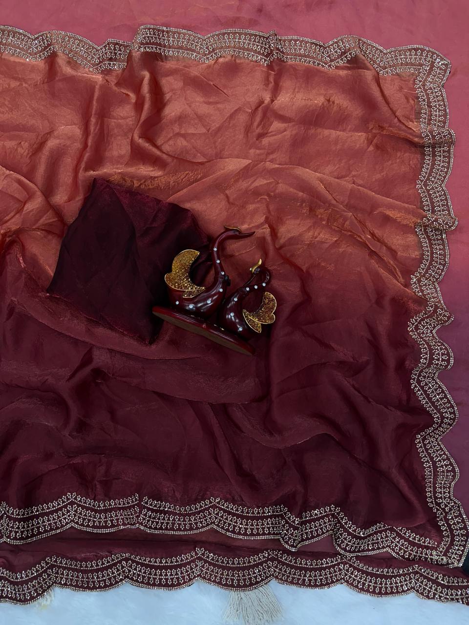 Luxurious Silk Saree with Shaded Diamond Jarkan Embellishment