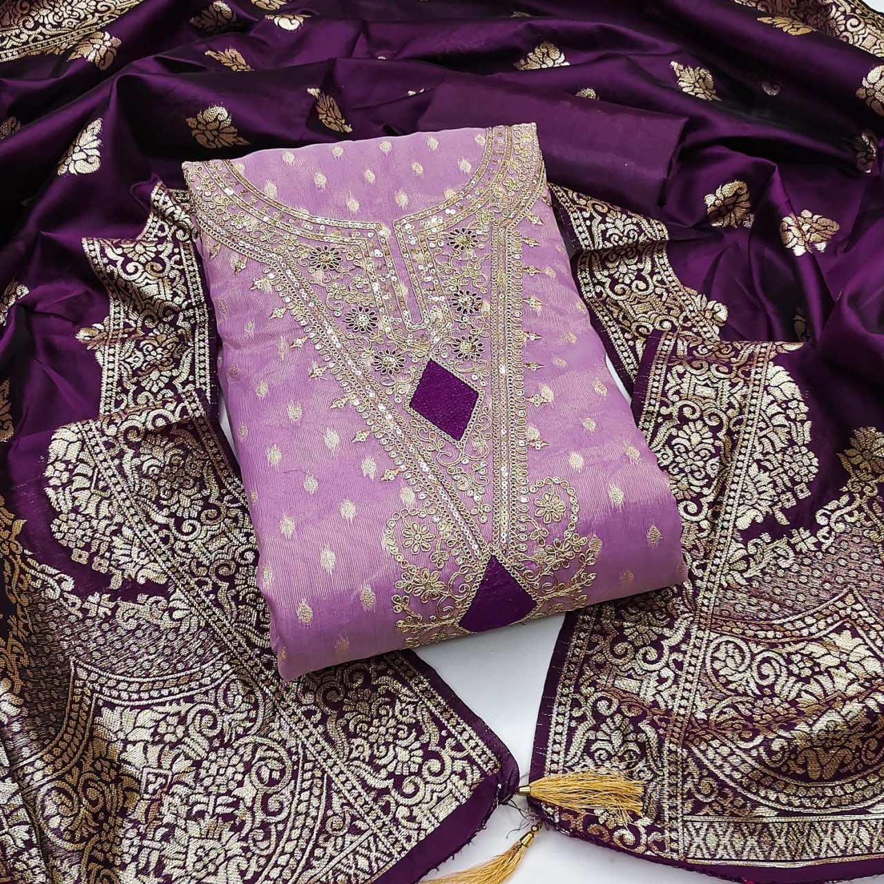 Banarasi Zakard Dupatta Suit with Premium Simmer Silk Top
