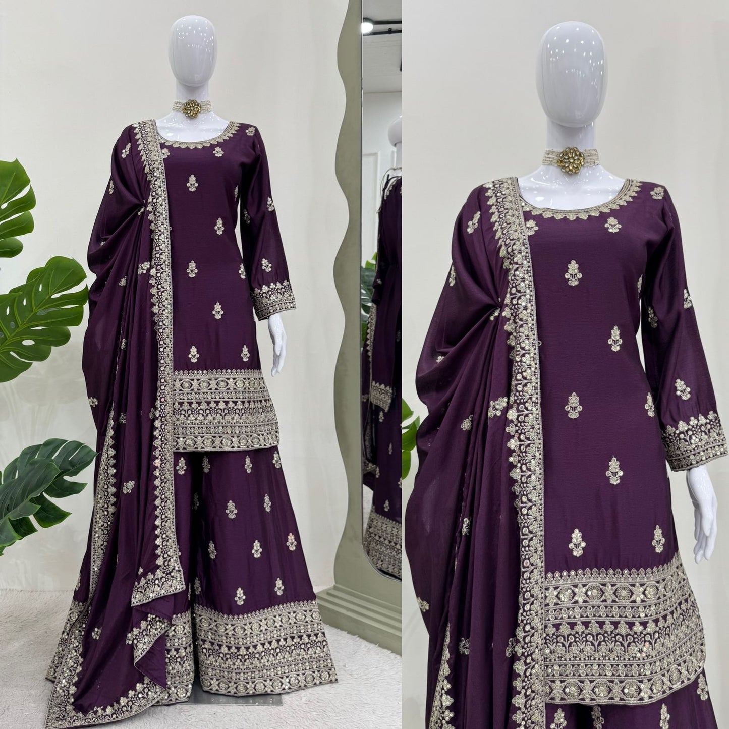 Attractive Heavy Georgette Fabric Embroidery Work Sharara Suit With Dupatta