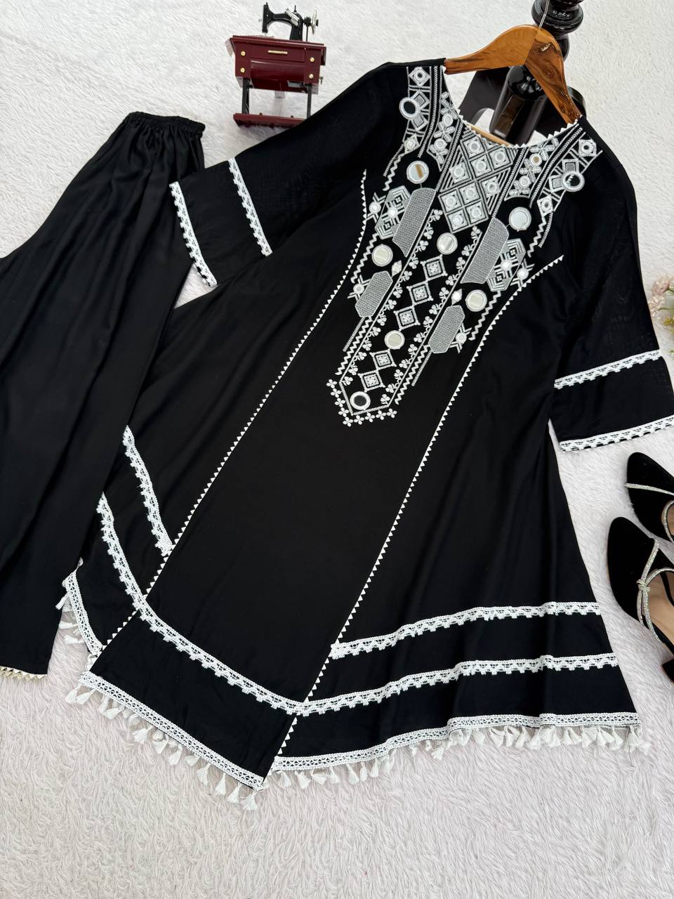 Western Wear Embroidered or Mirror Work Kurti Palazzo Set