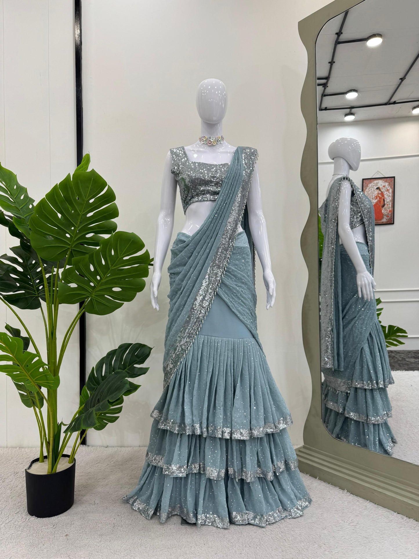 Ready to Wear Ruffle Style Georgette Lehenga Saree