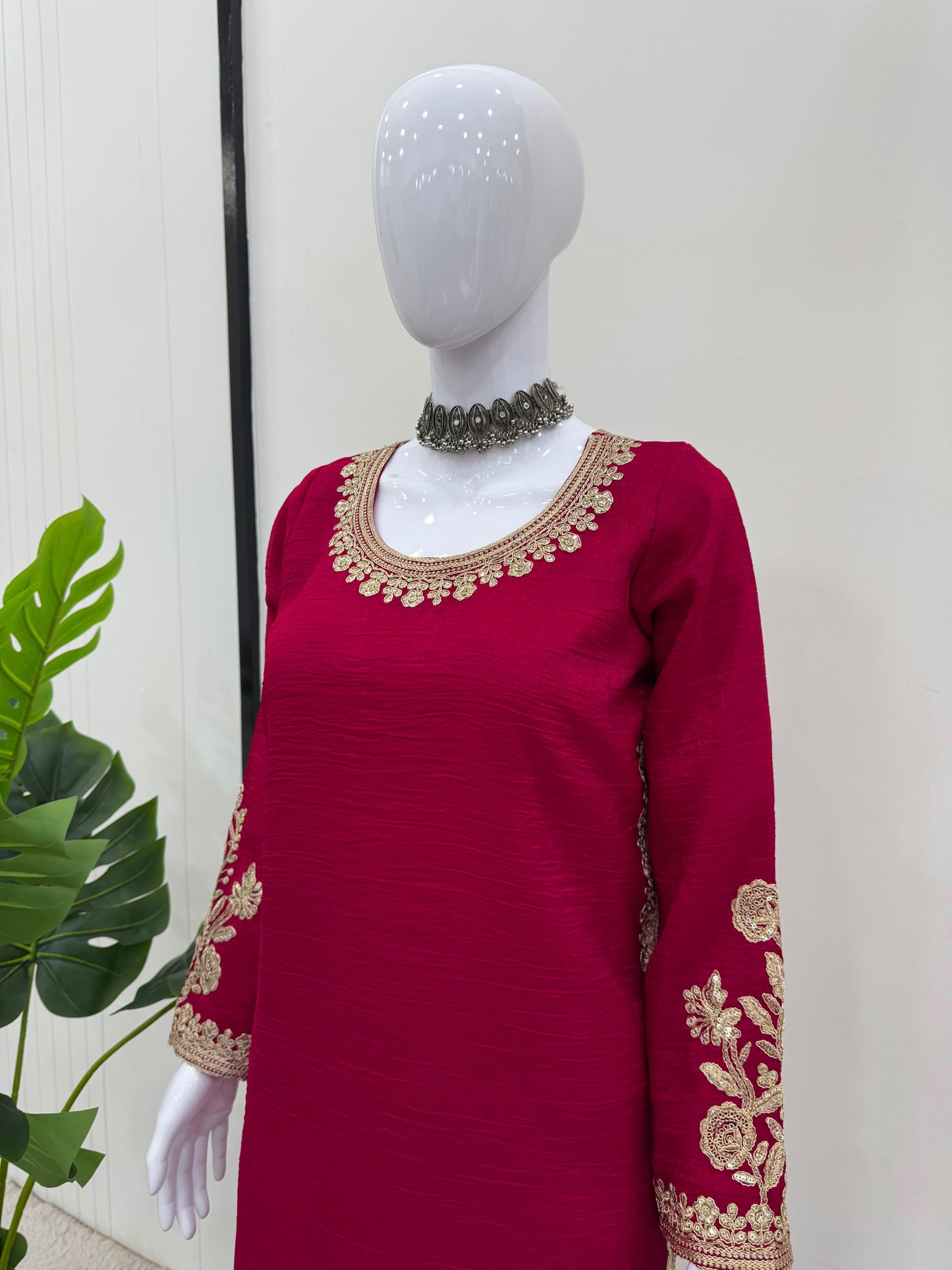 Rani Pink Silk Coding & Sequence Work Sharara Suit