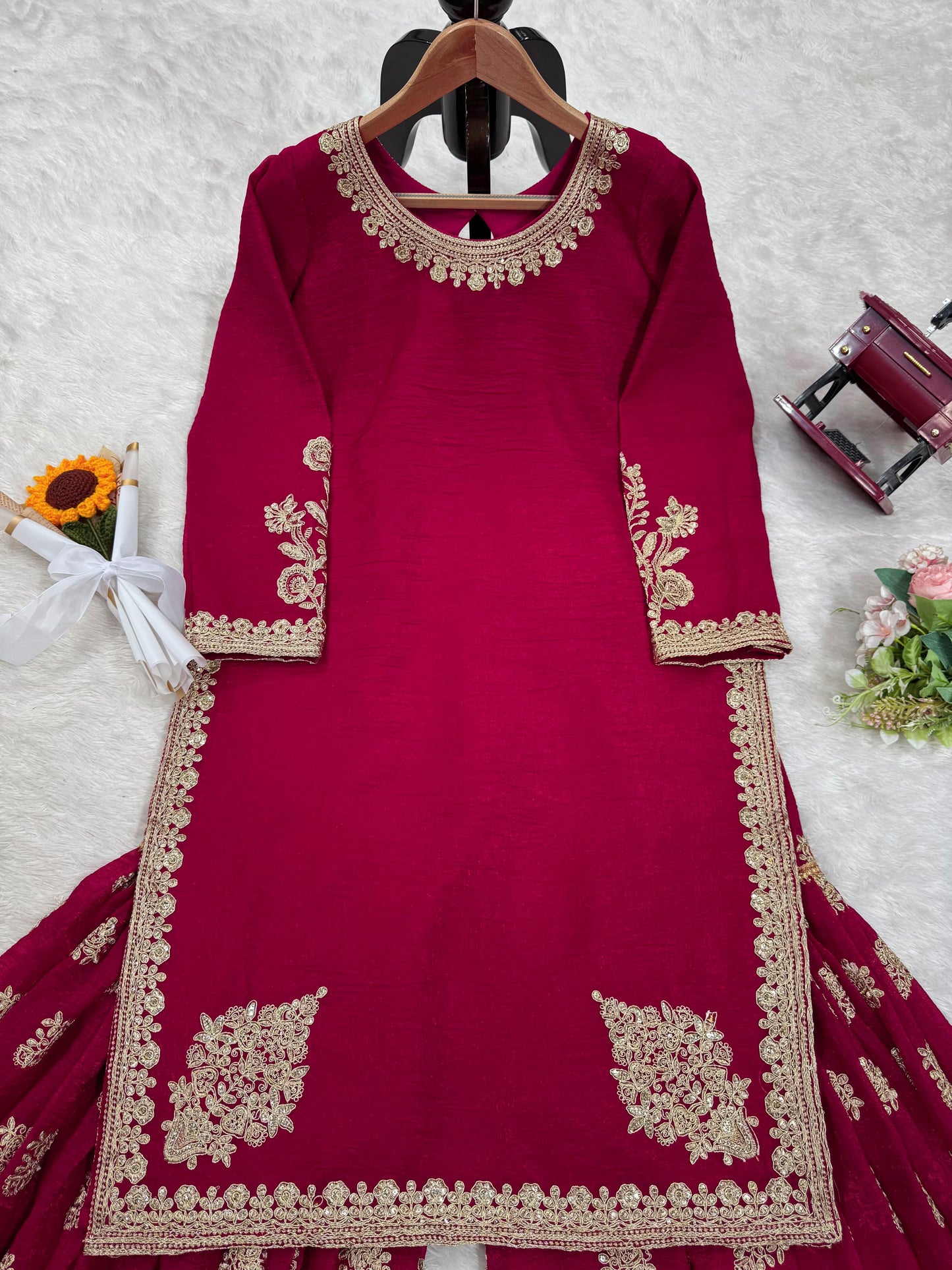 Rani Pink Silk Coding & Sequence Work Sharara Suit