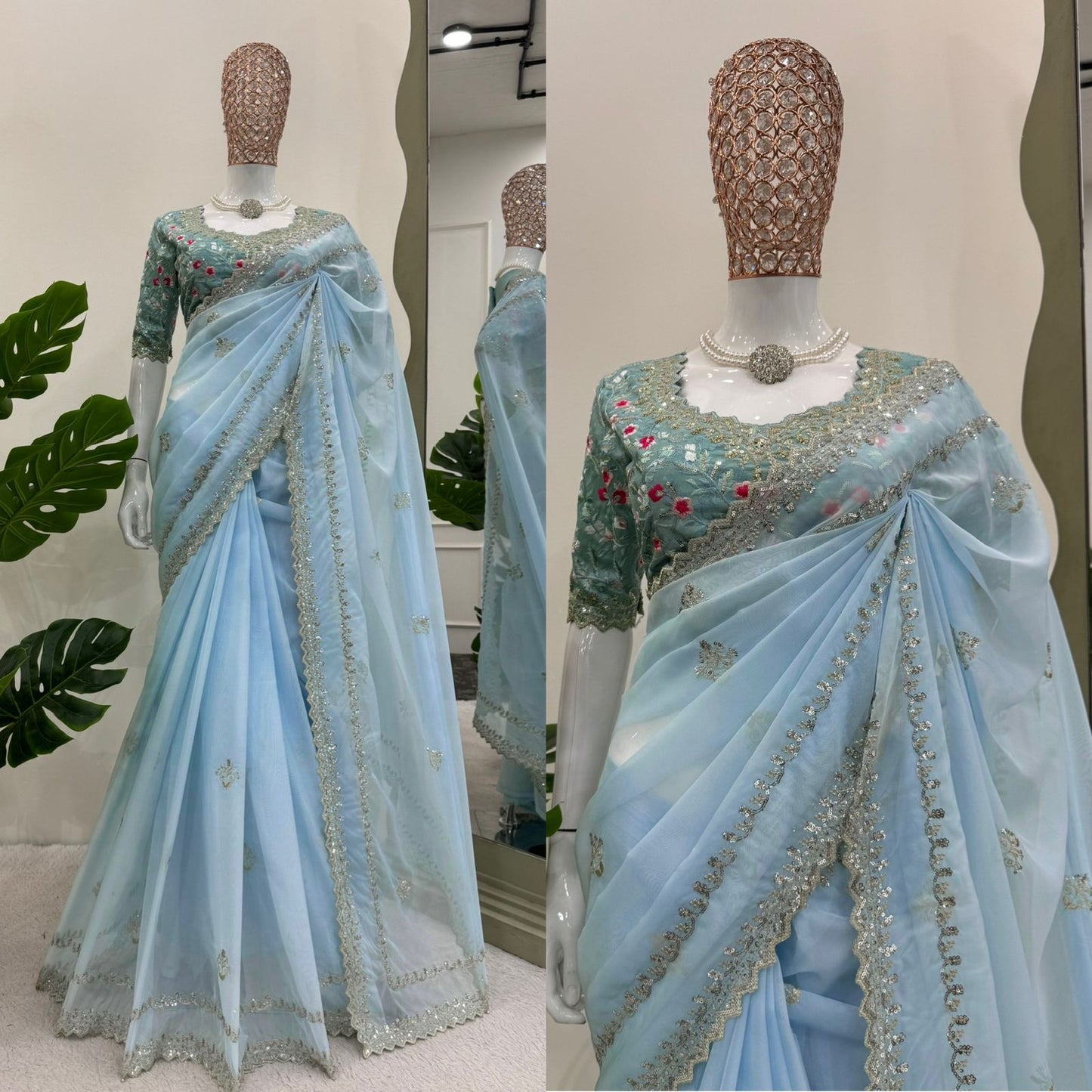 Skyblue Color Tuby Silk Embroidered Saree