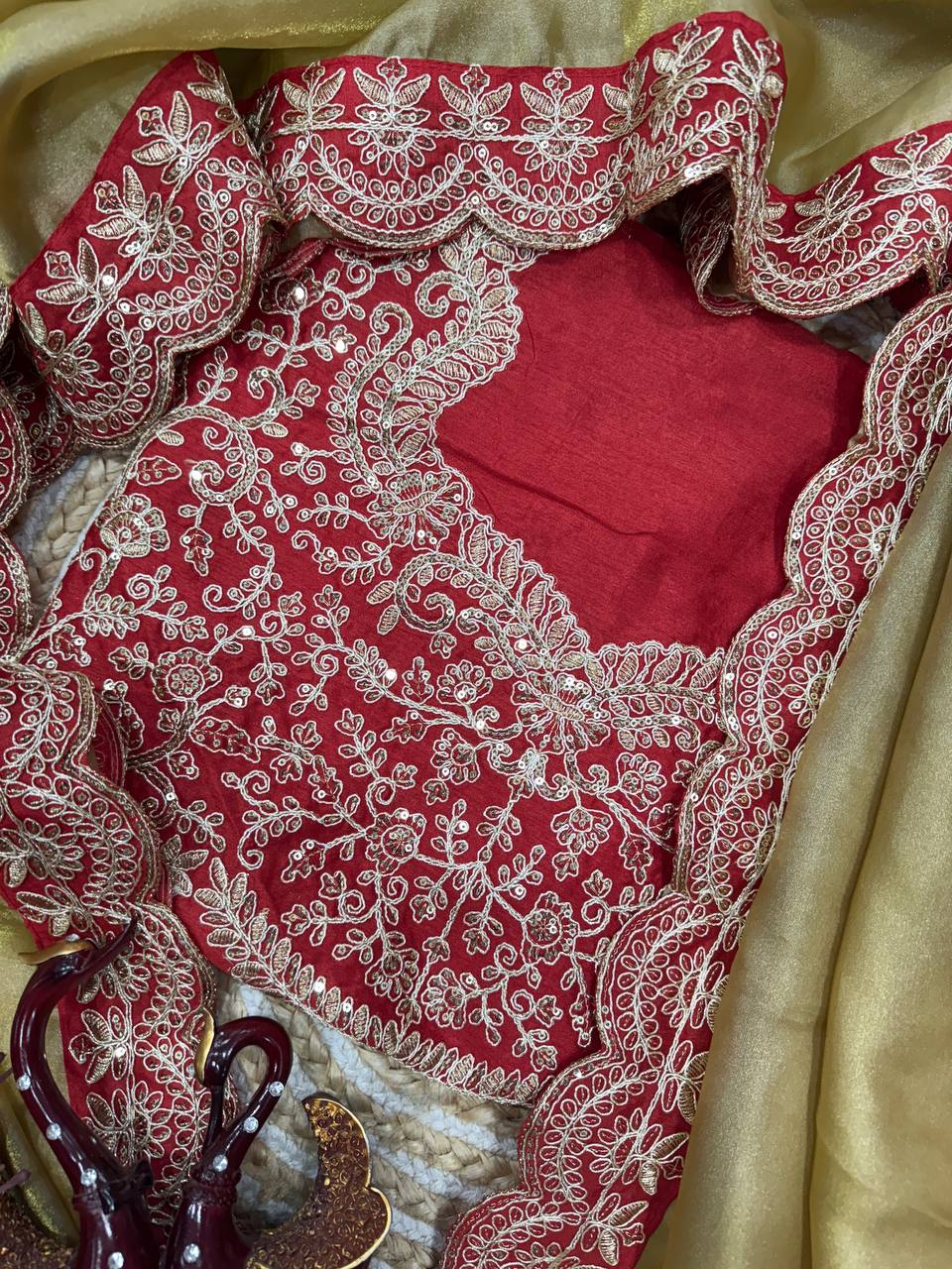 Gold Zoya Tissue Saree With Sequins and Cording Work Lace