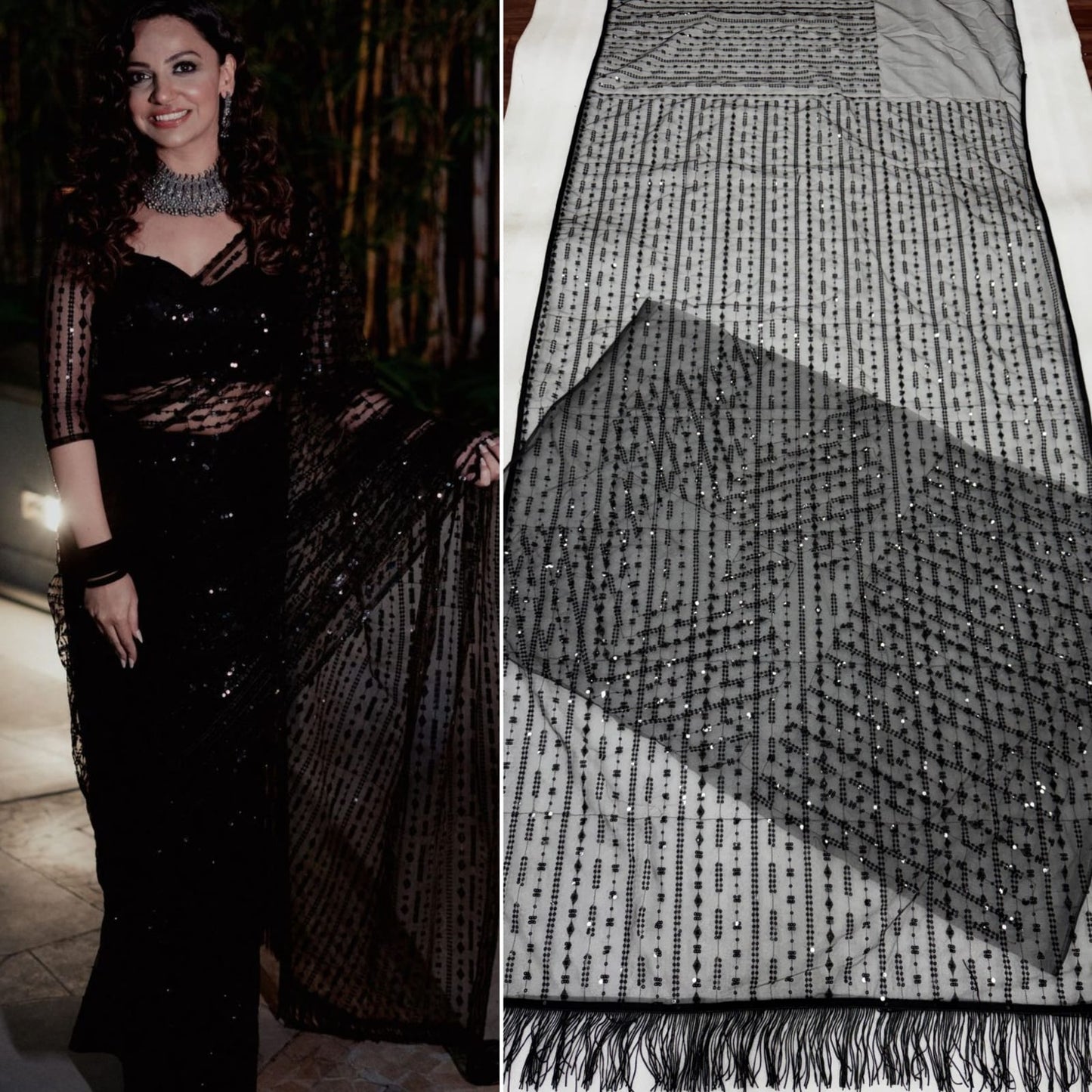 Function Wear Black Soft Net Sequence Work Saree For Women