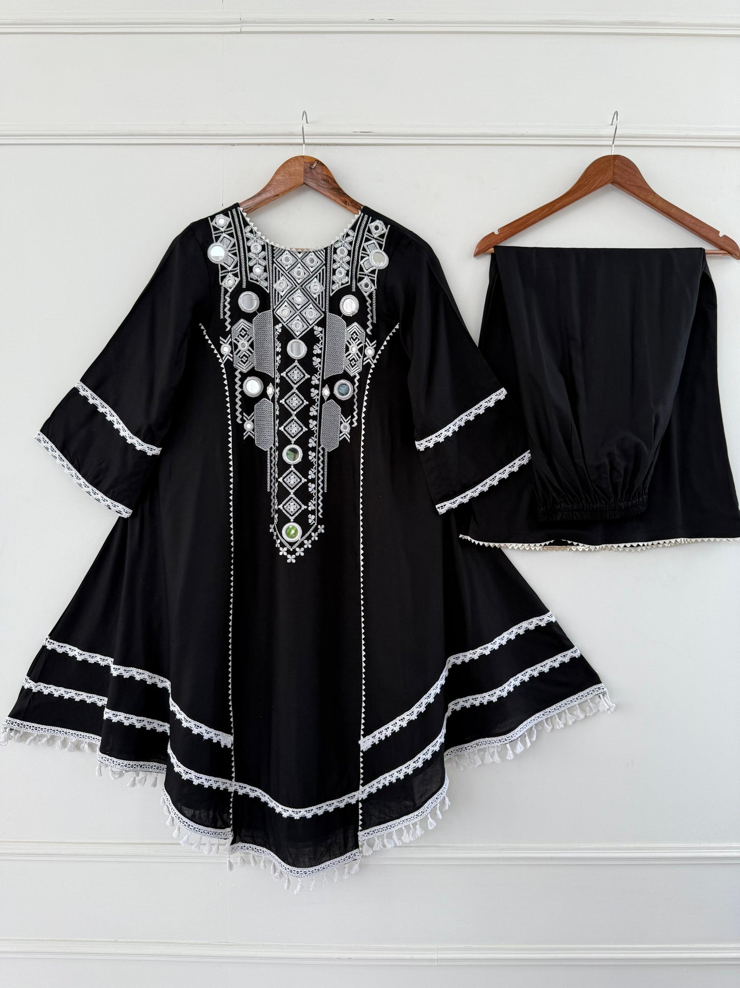 Black Color Rayon Cotton Fully Stitched Plazo Suit