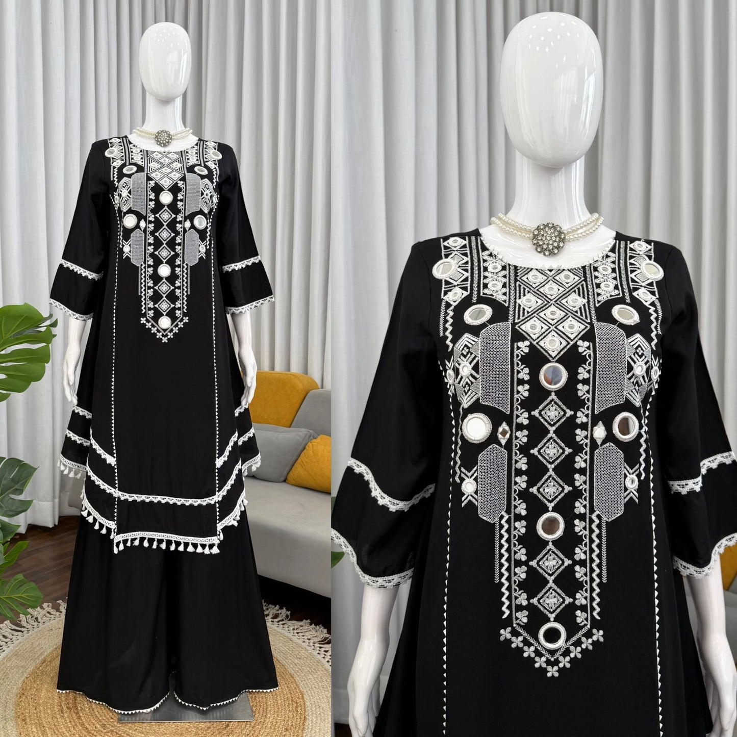 Black Color Rayon Cotton Fully Stitched Plazo Suit