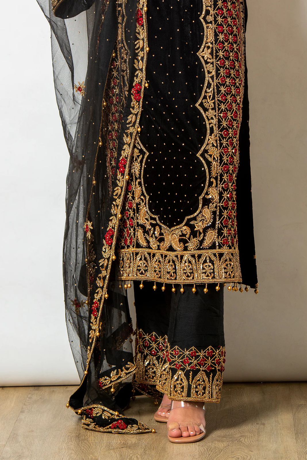 Black Georgette Jari Embroidered Stitched Salwar suit