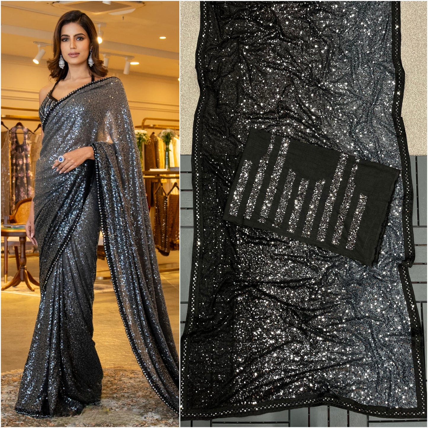 Black Sequence Work Saree Blouse