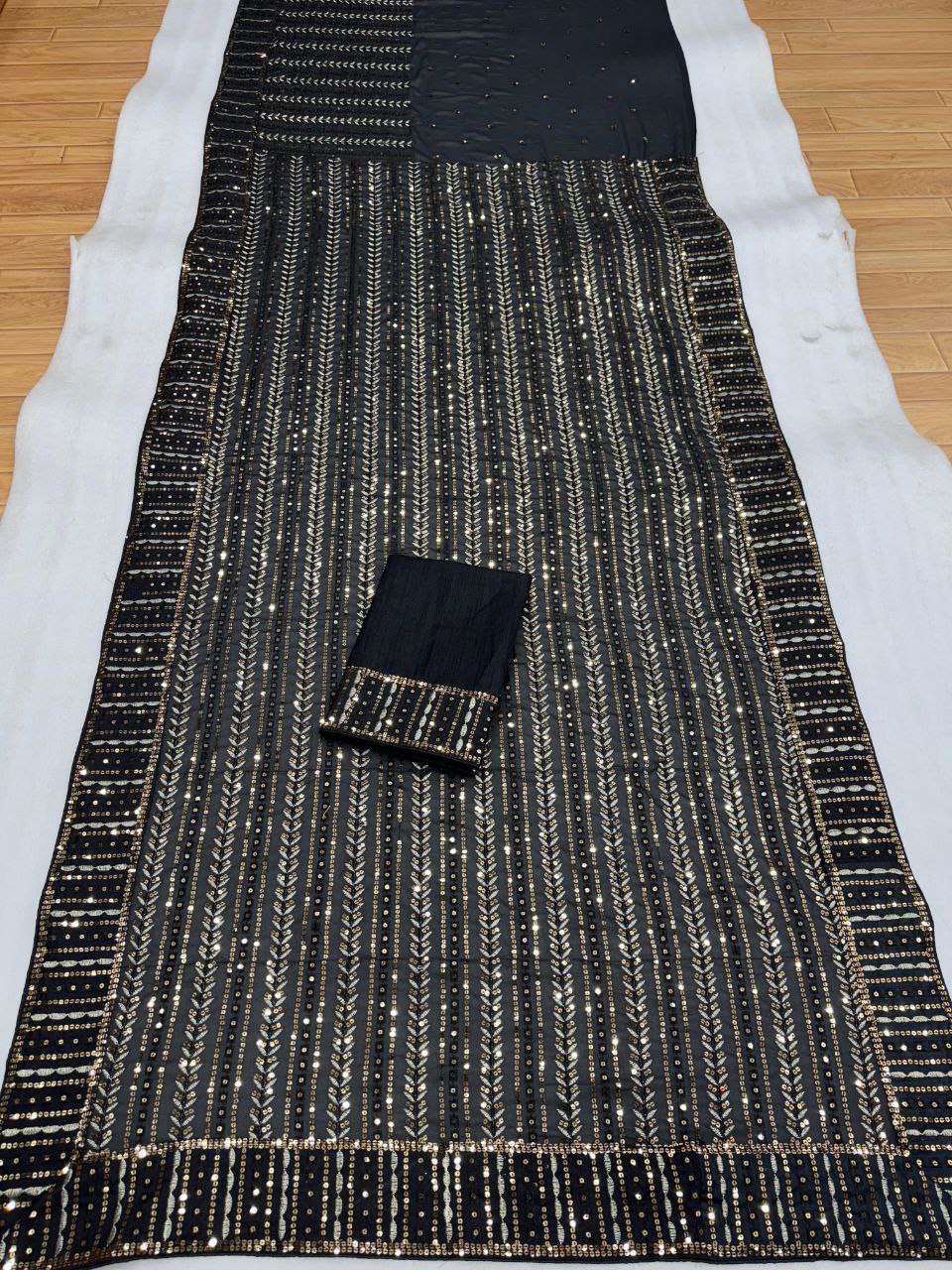 Black Georgette Sequence Work Saree