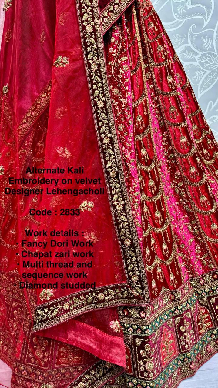 Bridal Wear Pink Velvet Heavy Work Lehenga Choli
