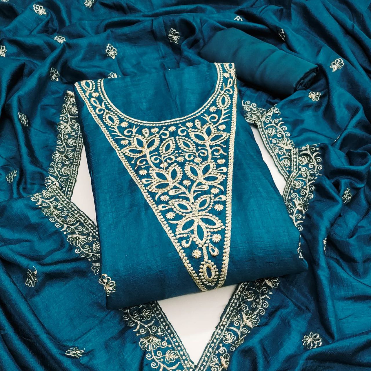 Vichitra Silk Embroidary Work Party Wear Dress Material