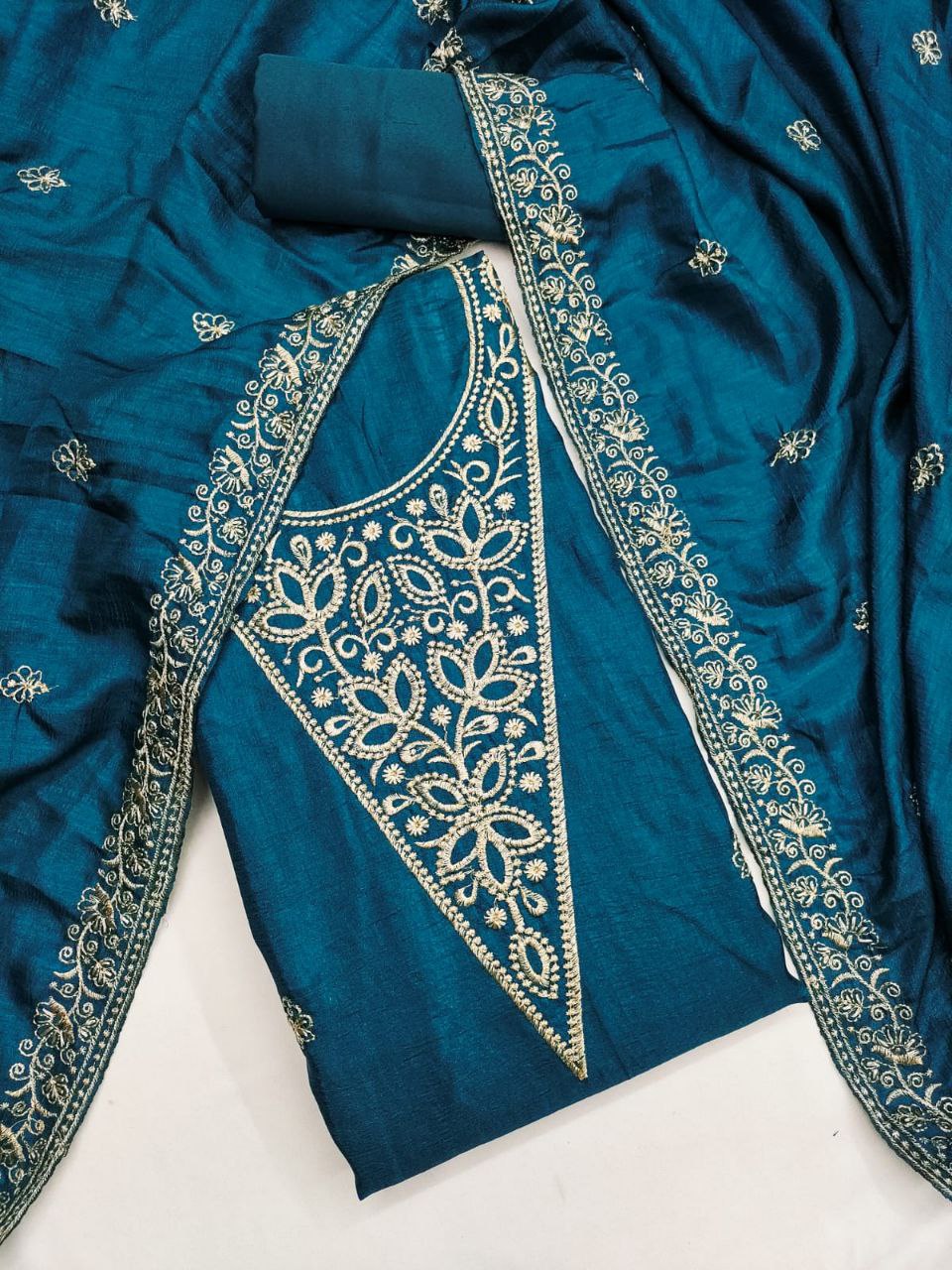 Vichitra Silk Embroidary Work Party Wear Dress Material