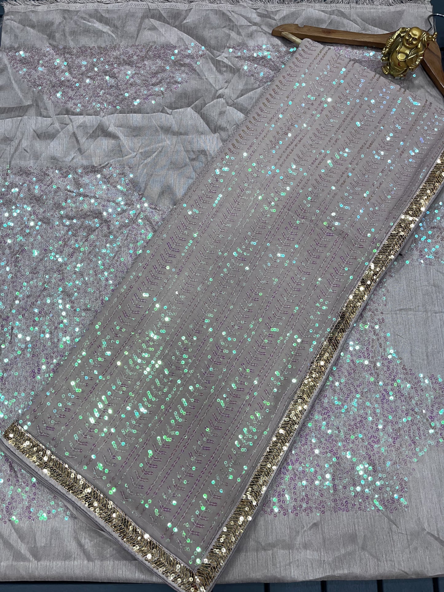Party Wear Silver Colour Georgette Fabric with Embeoidery Work Saree