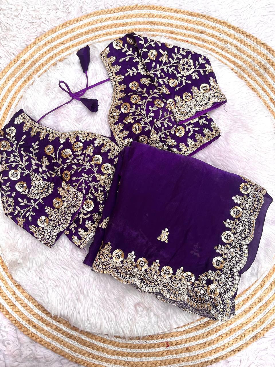 Fandy Satin Silk Cut Work Lace Border Saree With Stitched Blouse