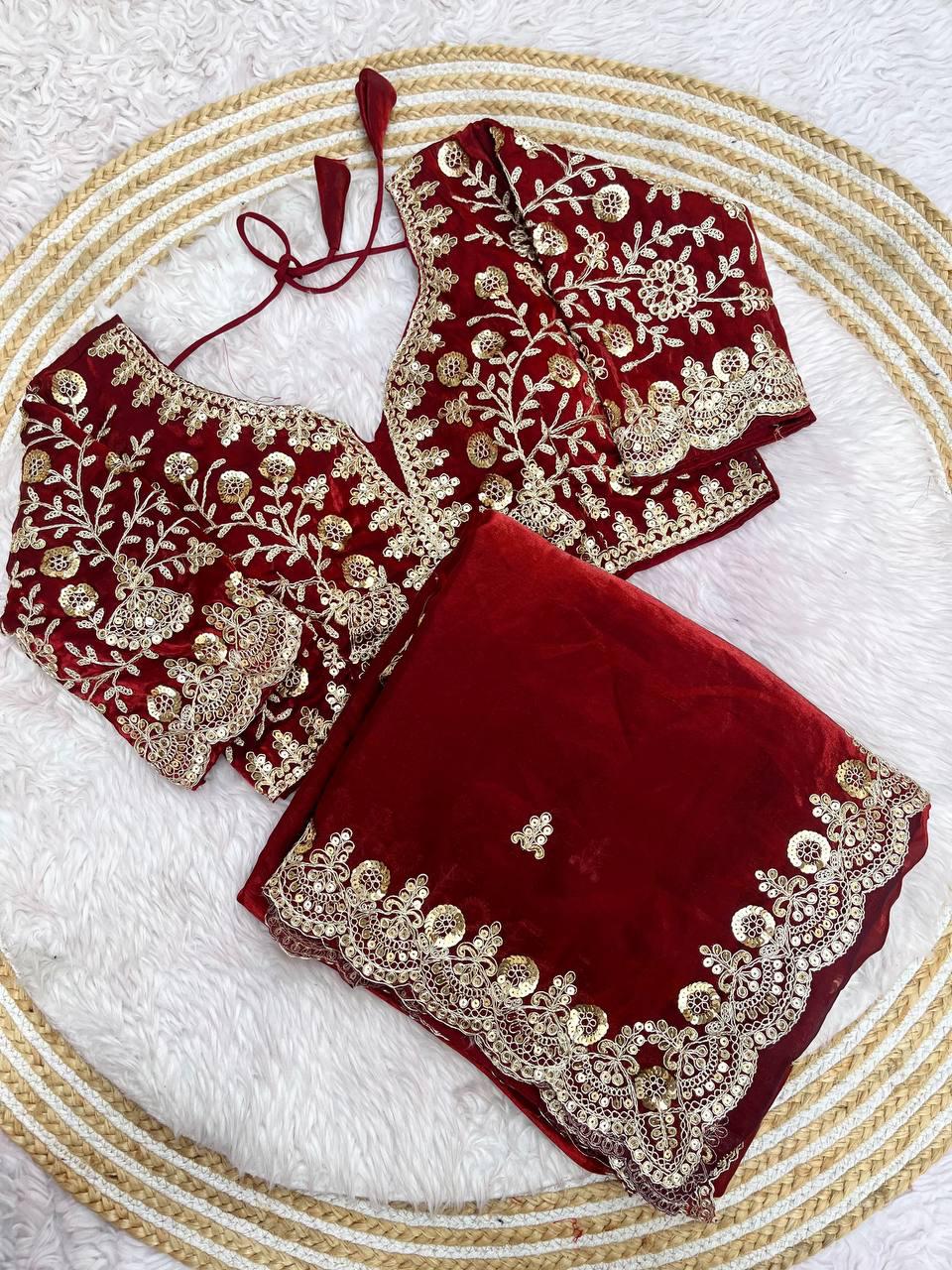 Fandy Satin Silk Cut Work Lace Border Saree With Stitched Blouse