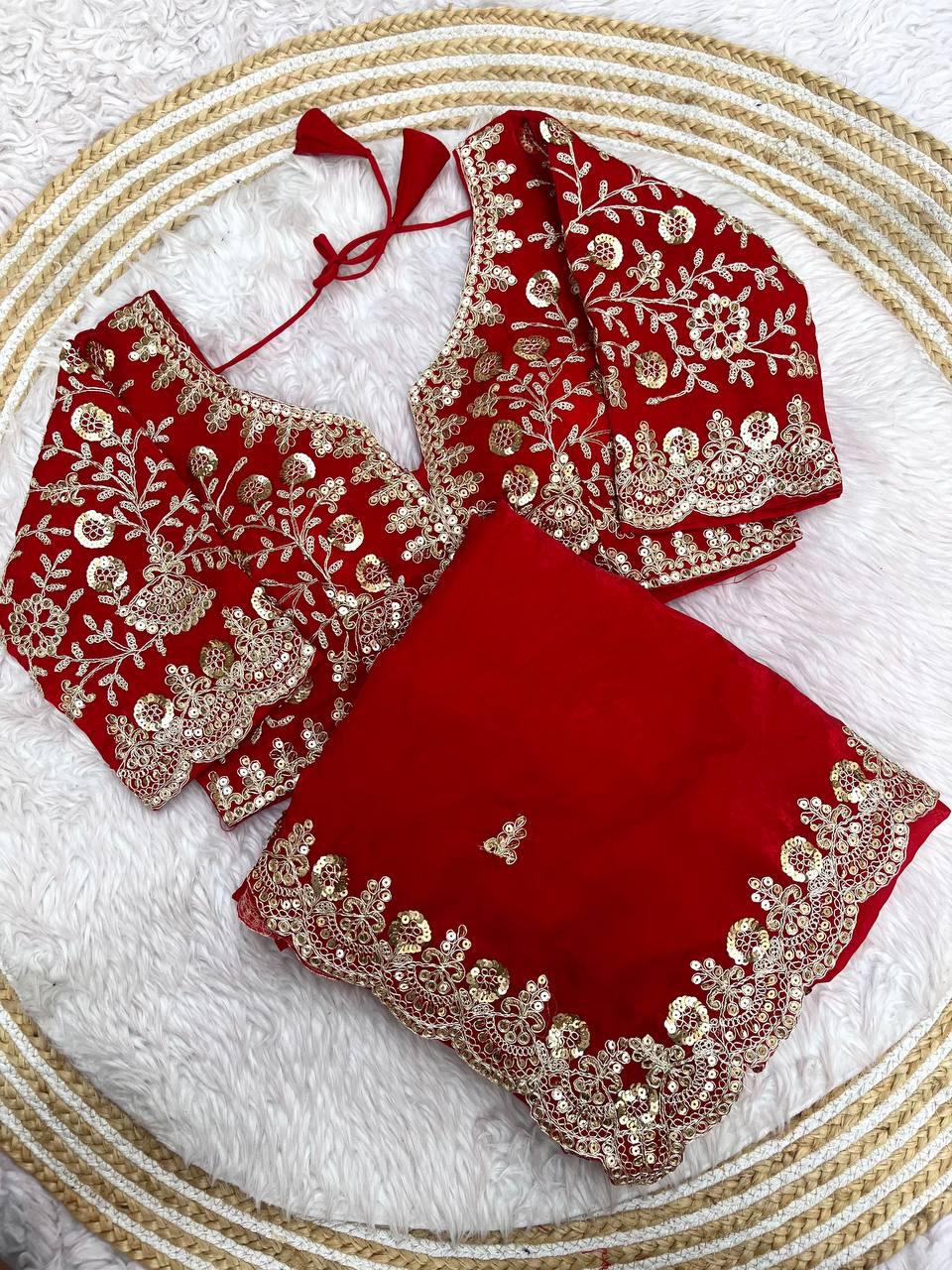 Fandy Satin Silk Cut Work Lace Border Saree With Stitched Blouse