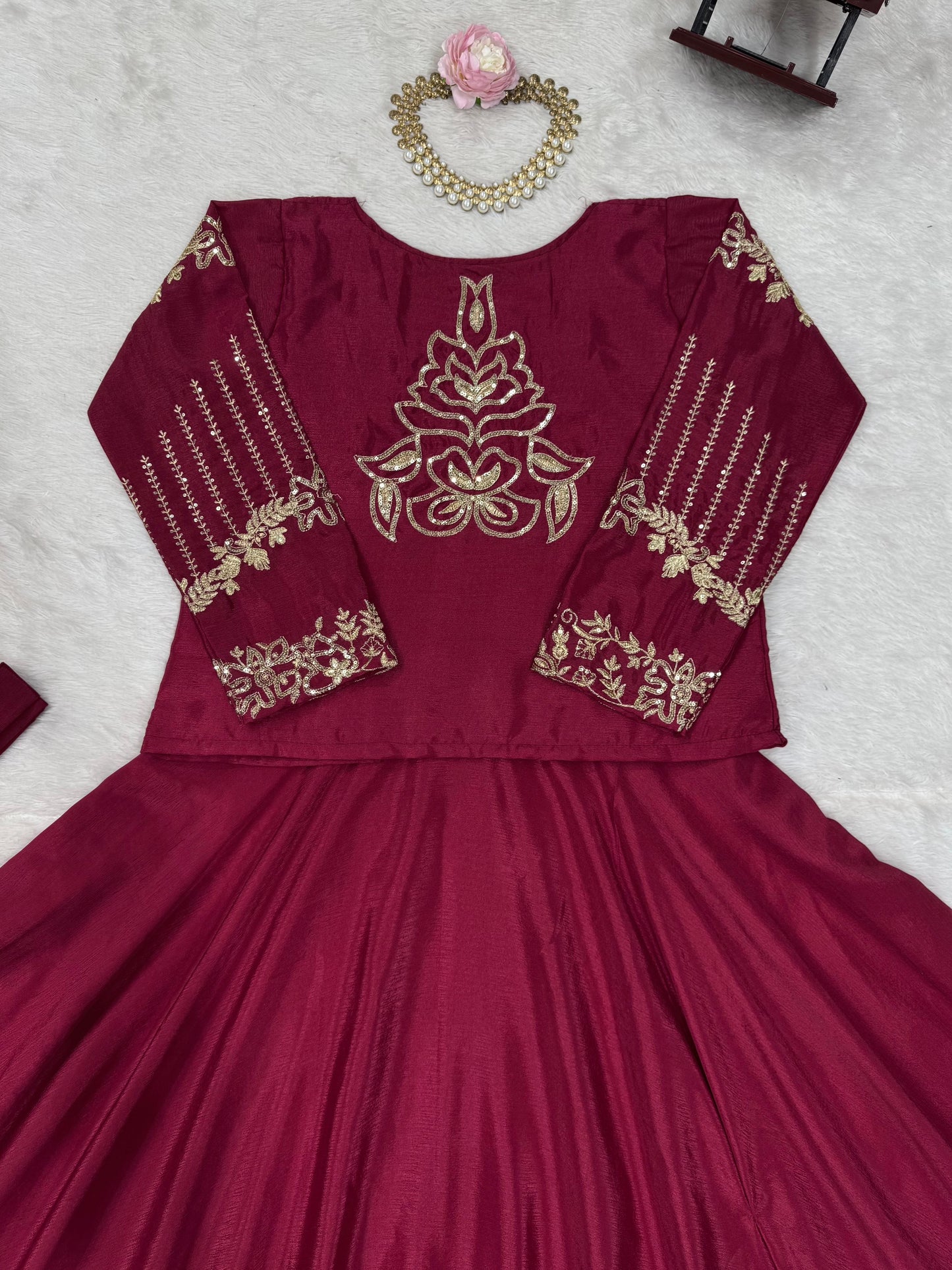 Maroon Color Silk Stitched Koti Style Lehenga Saree