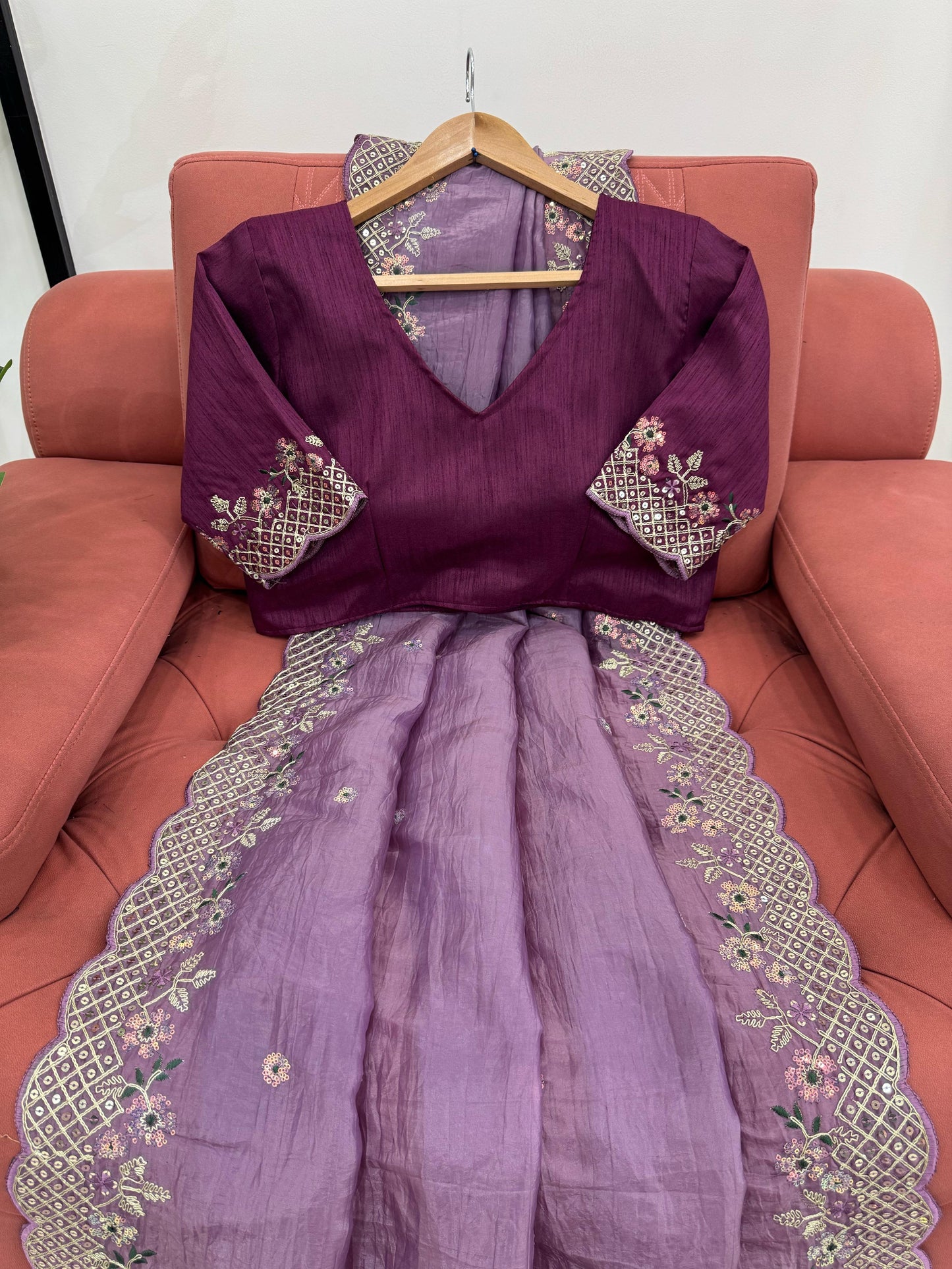 Wedding Wear Cruncy Silk Embroidered Border Work Saree