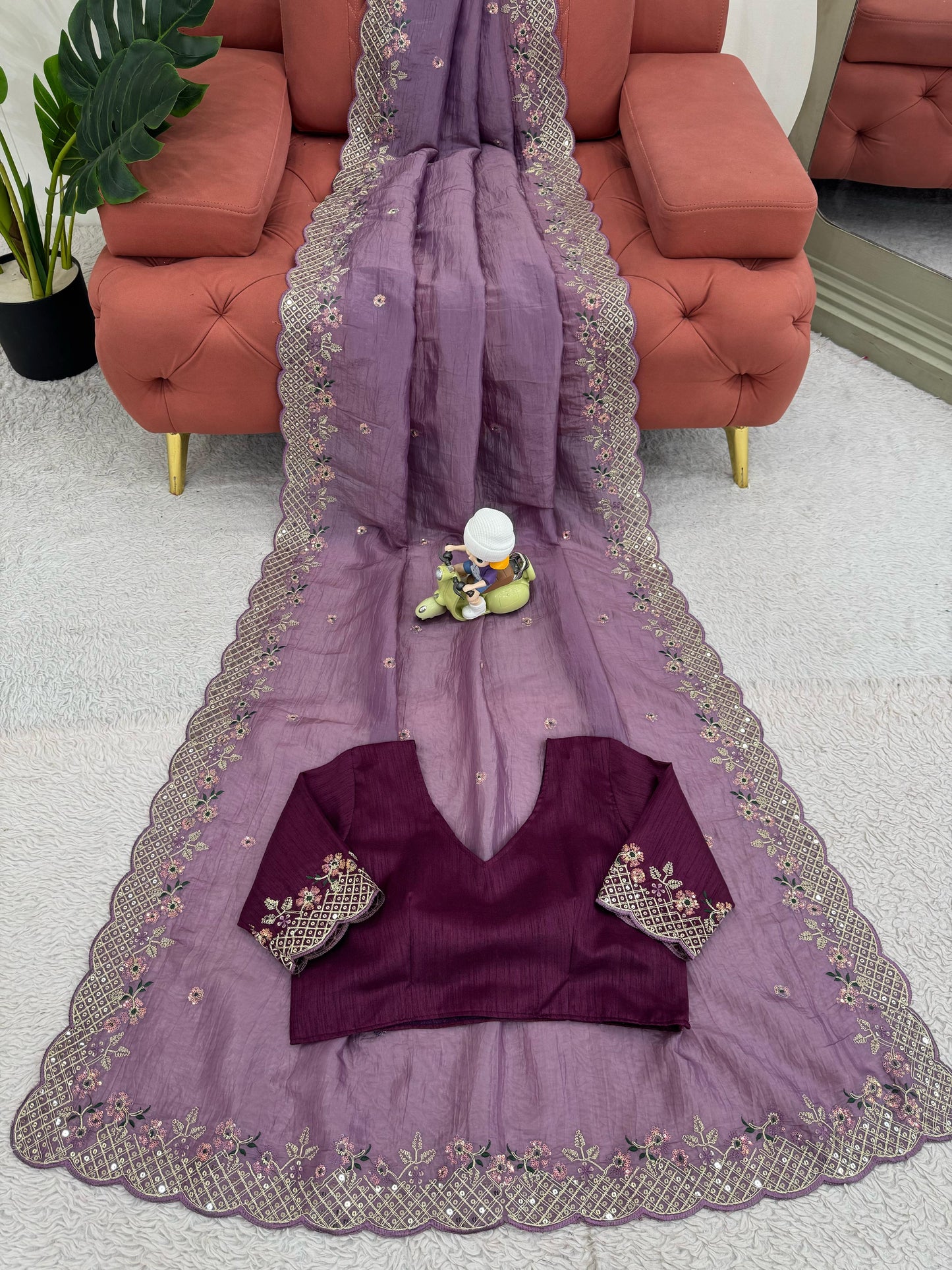 Wedding Wear Cruncy Silk Embroidered Border Work Saree