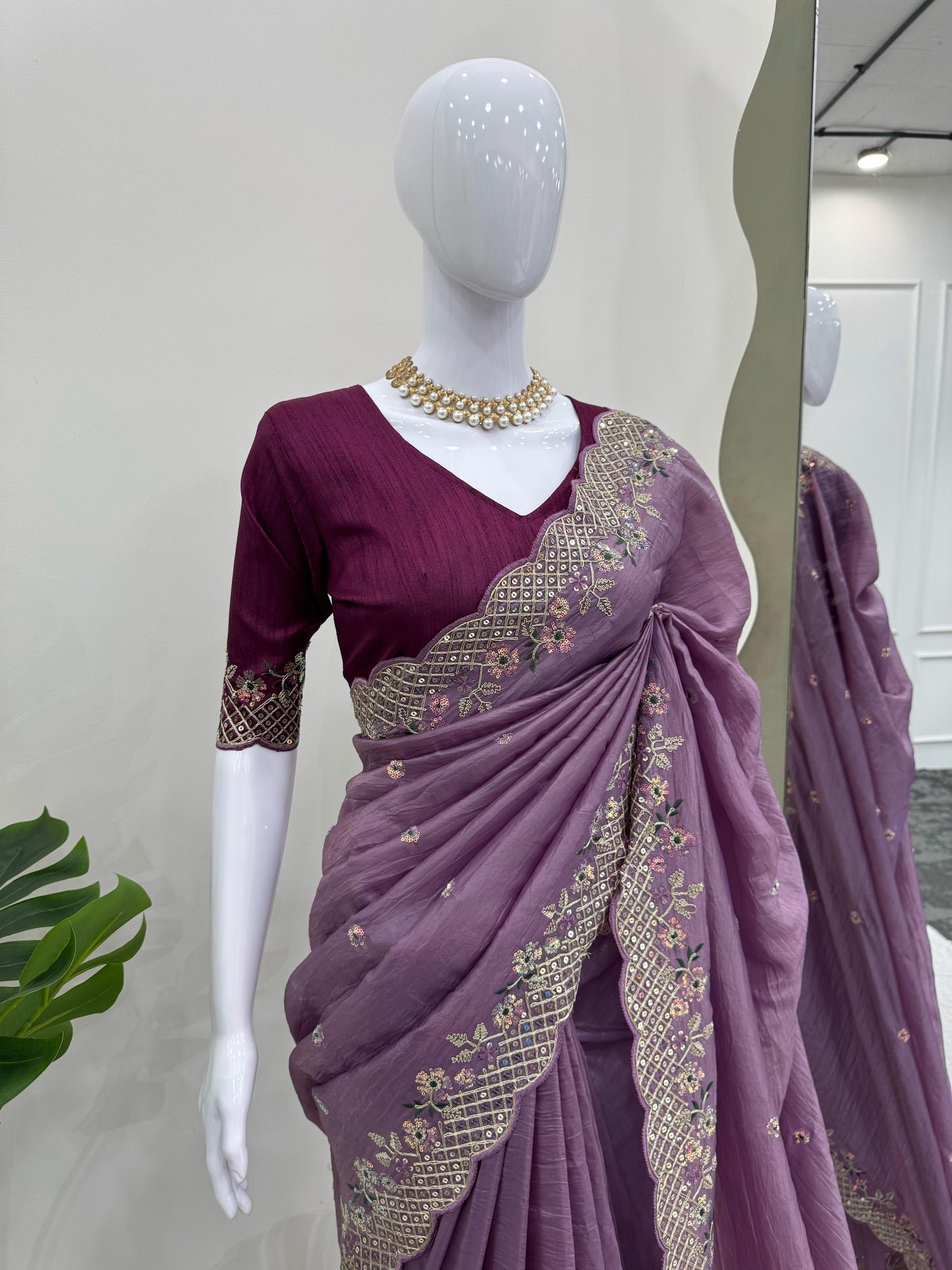 Wedding Wear Cruncy Silk Embroidered Border Work Saree