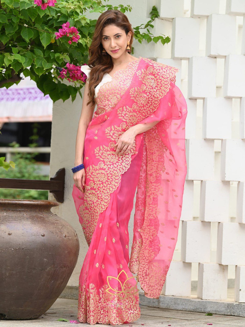 Organza Silk Coding Sequence Work Saree Blouse
