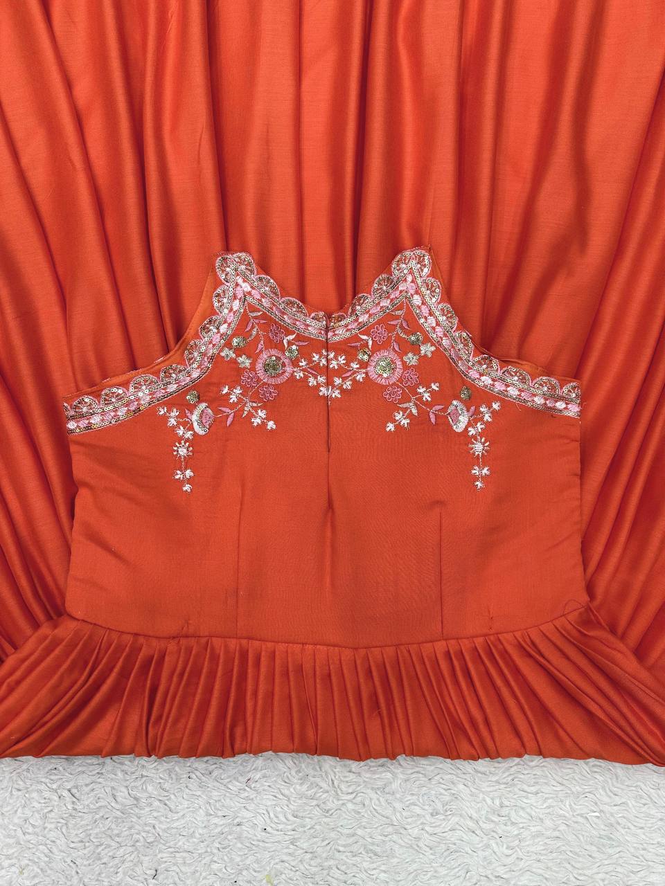 New Long Flair Orange Gown Functional Occasion Wear