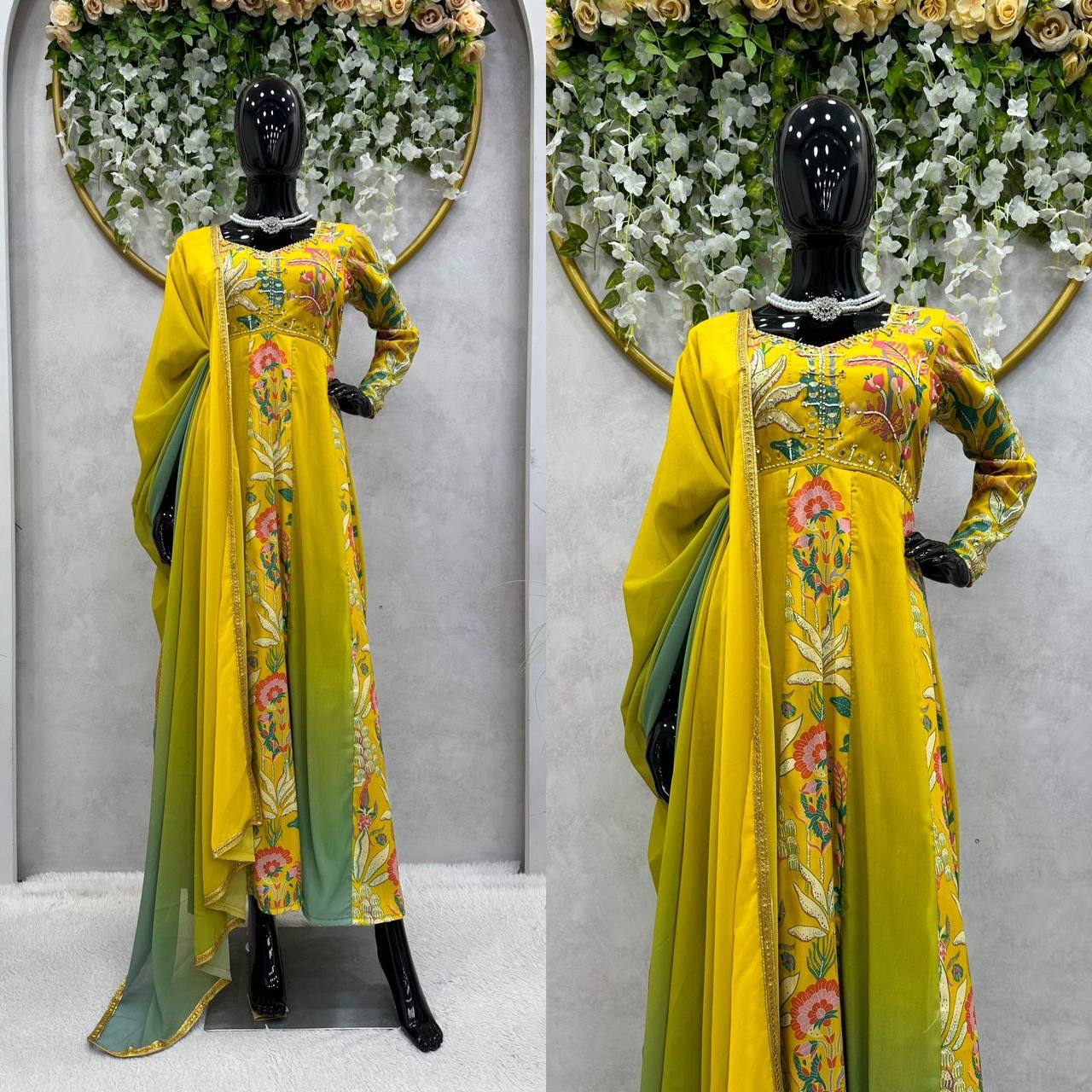 Designer Suit On Muslin Fabric With Inner And Digital Print With Hand Work And Dupatta
