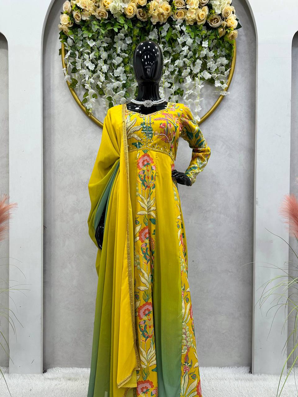 Designer Suit On Muslin Fabric With Inner And Digital Print With Hand Work And Dupatta