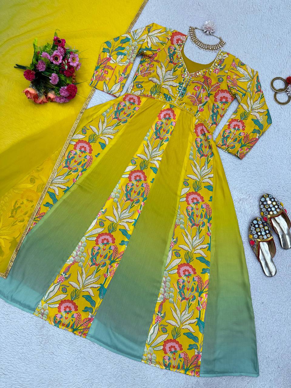 Designer Suit On Muslin Fabric With Inner And Digital Print With Hand Work And Dupatta