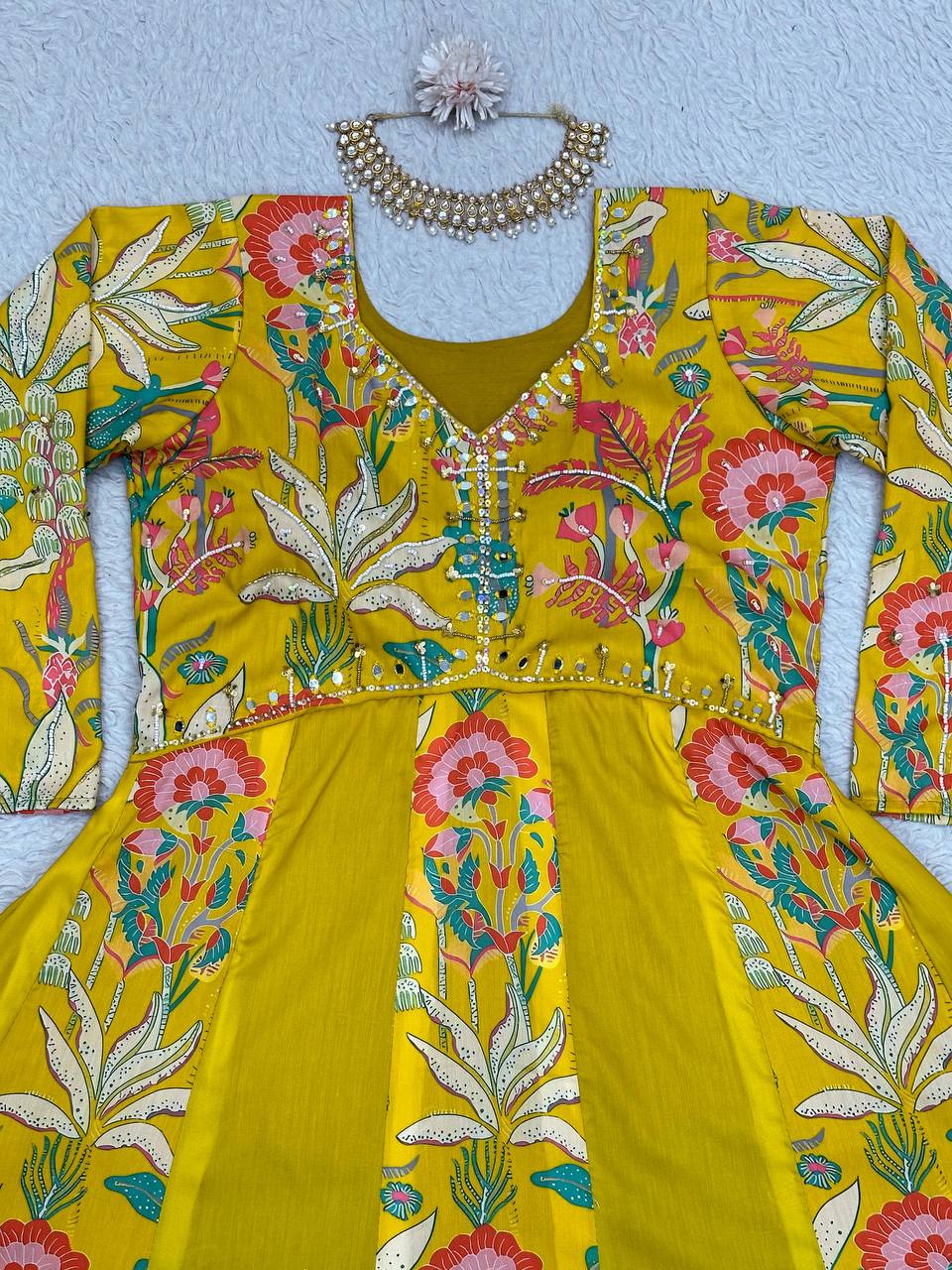 Designer Suit On Muslin Fabric With Inner And Digital Print With Hand Work And Dupatta
