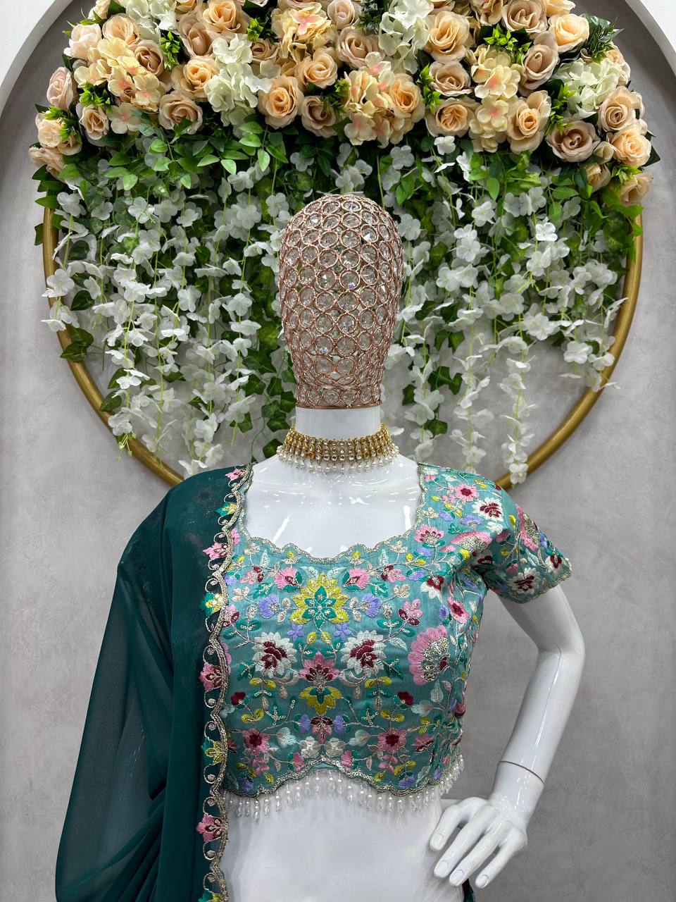 Designer Green Color Georgette Thread With Sequence Work Lehanga Cholii